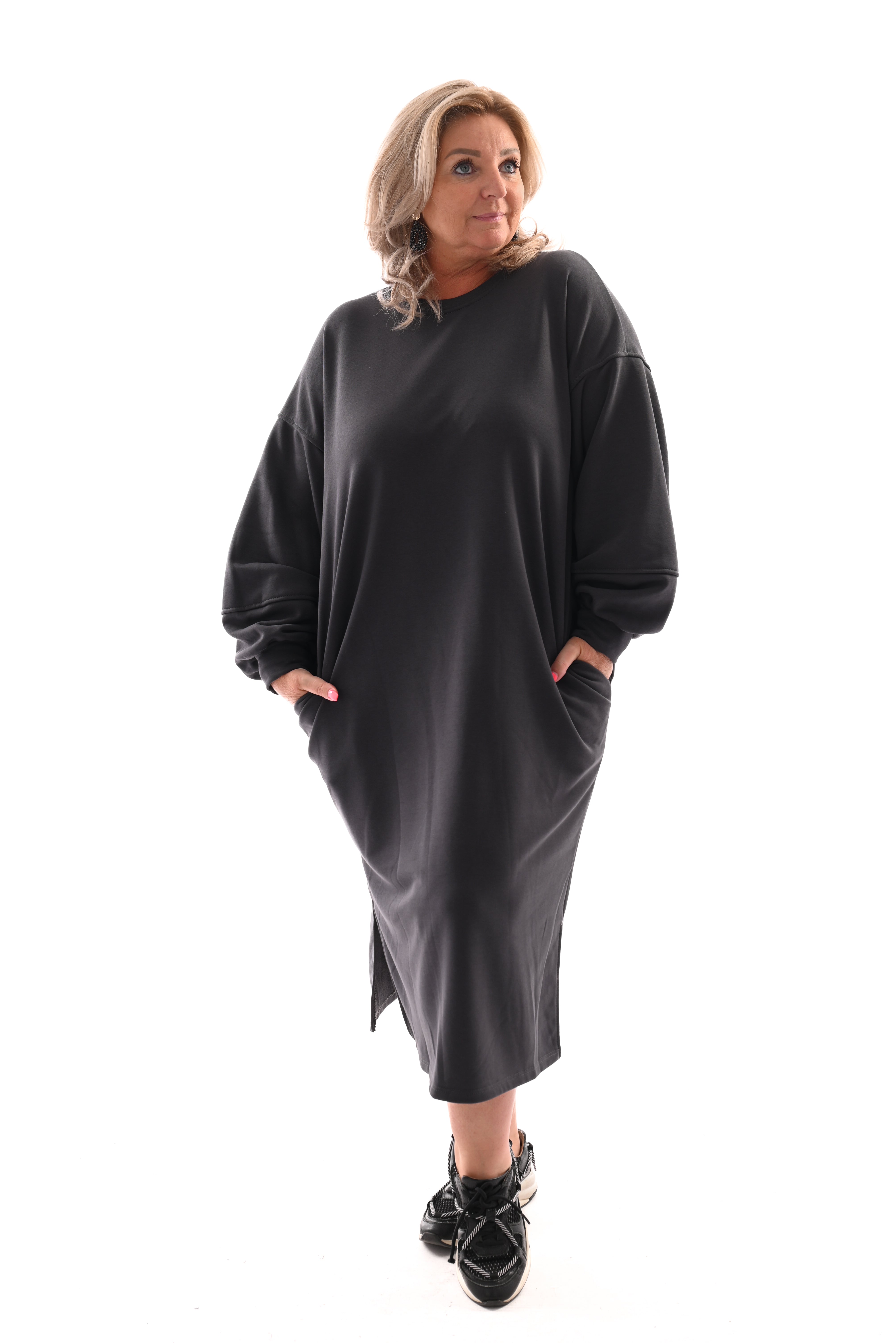 Sweaterdress met zakken antraciet