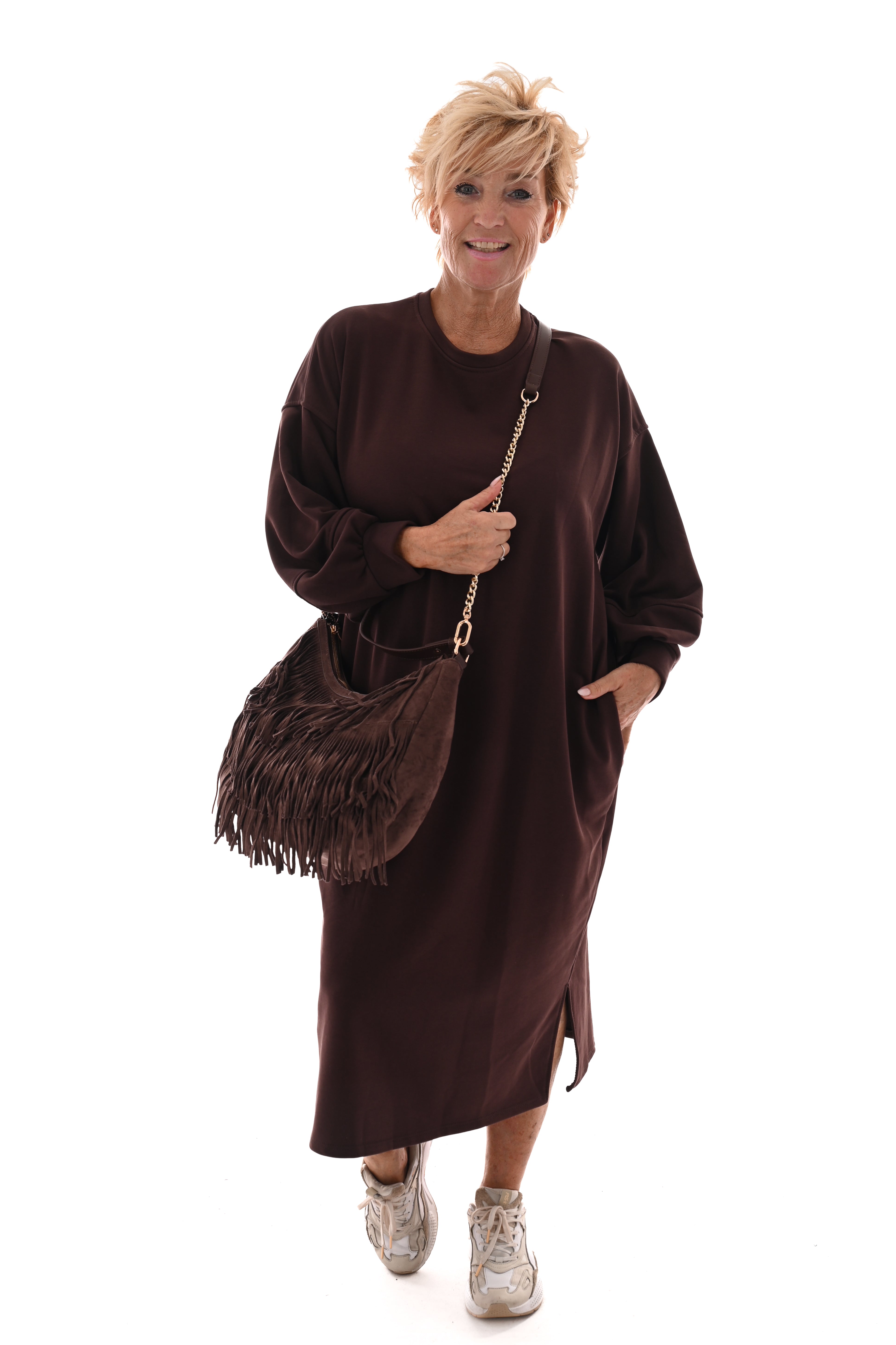 Sweaterdress met zakken donkerbruin