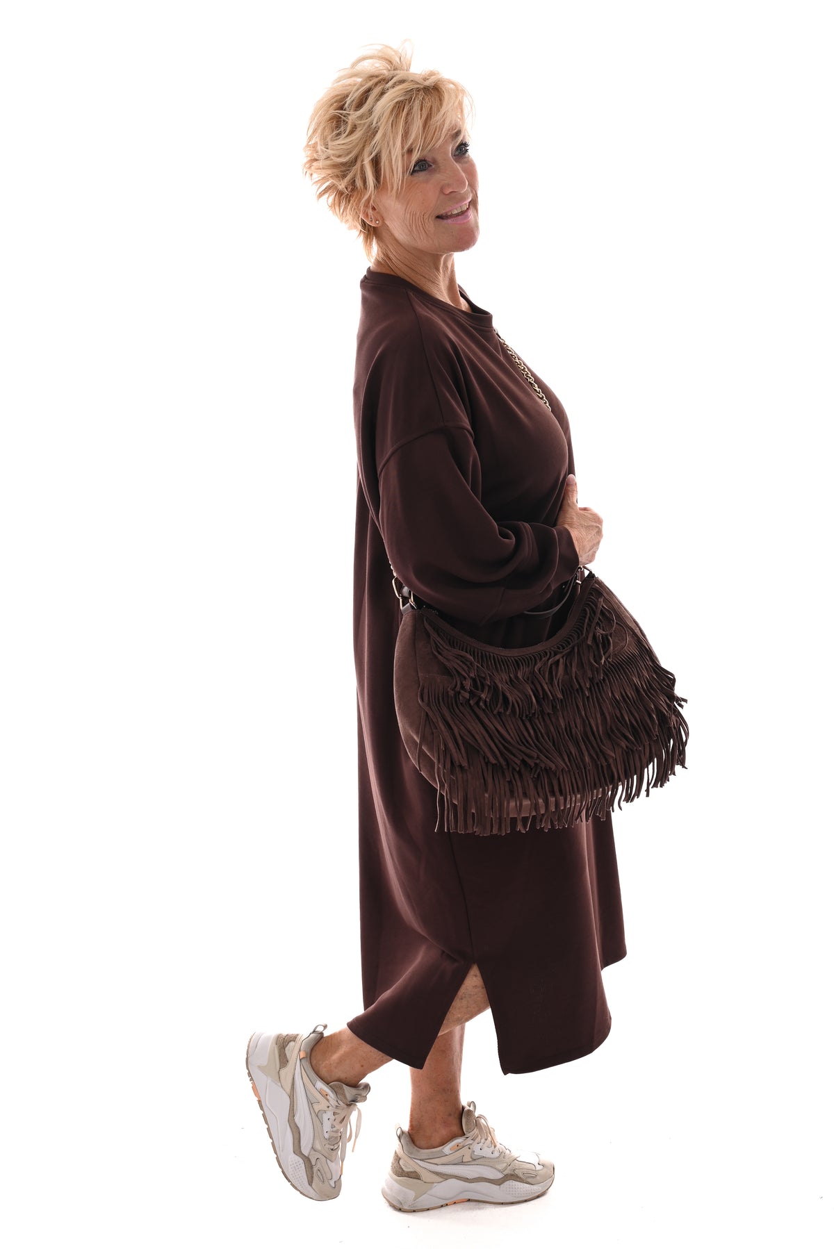 Sweaterdress met zakken donkerbruin