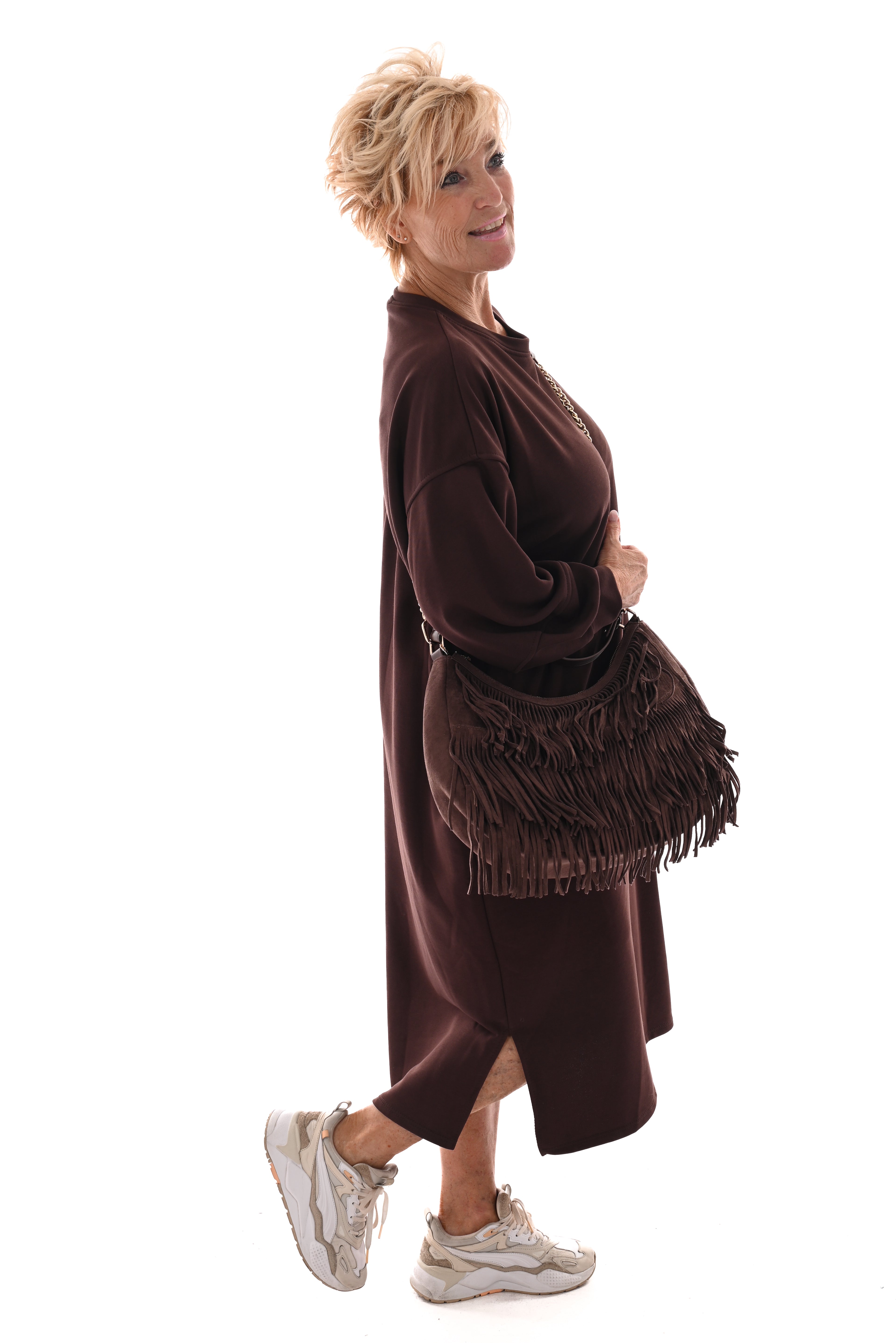 Sweaterdress met zakken donkerbruin