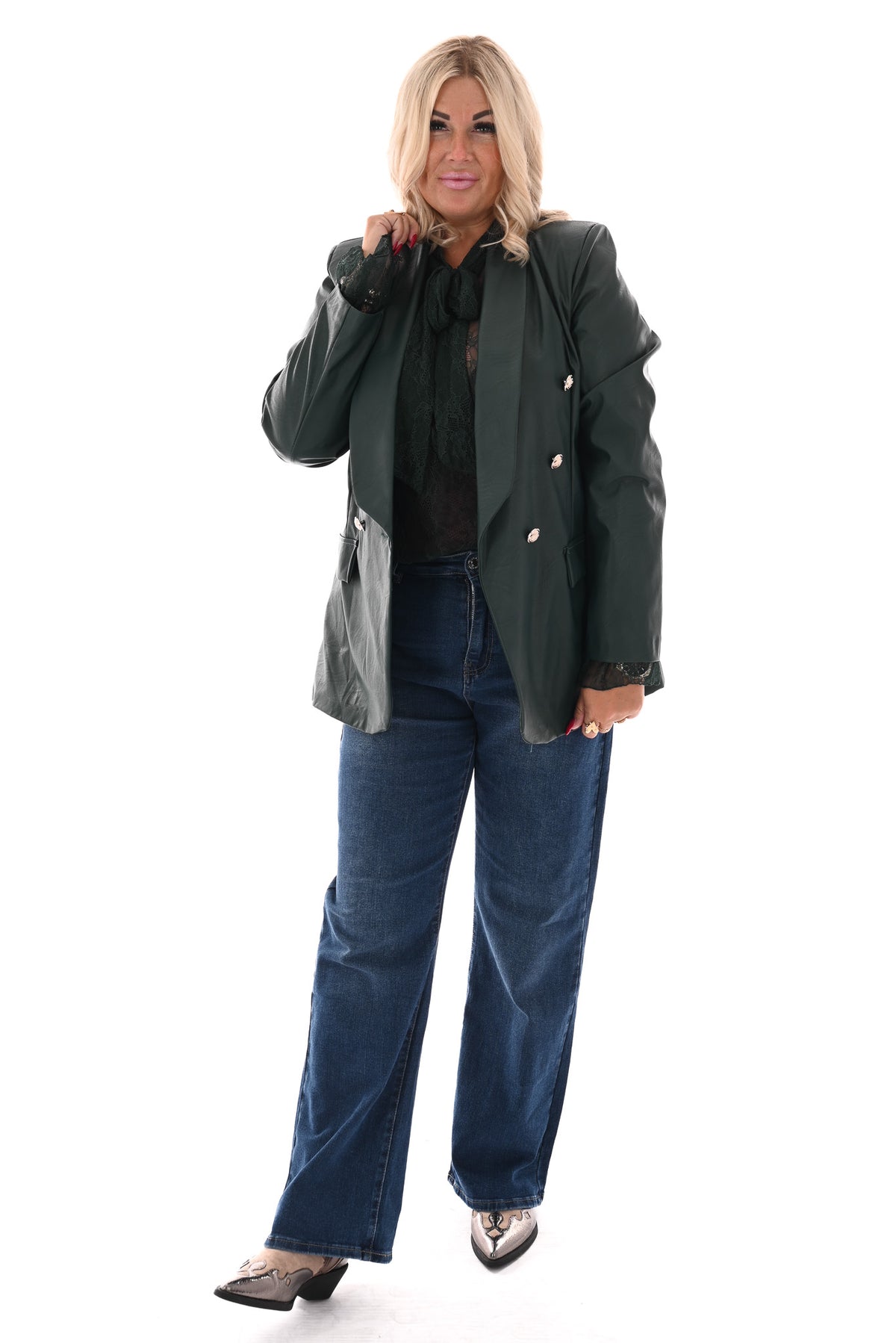 Leatherlook blazer met knopen flessengroen