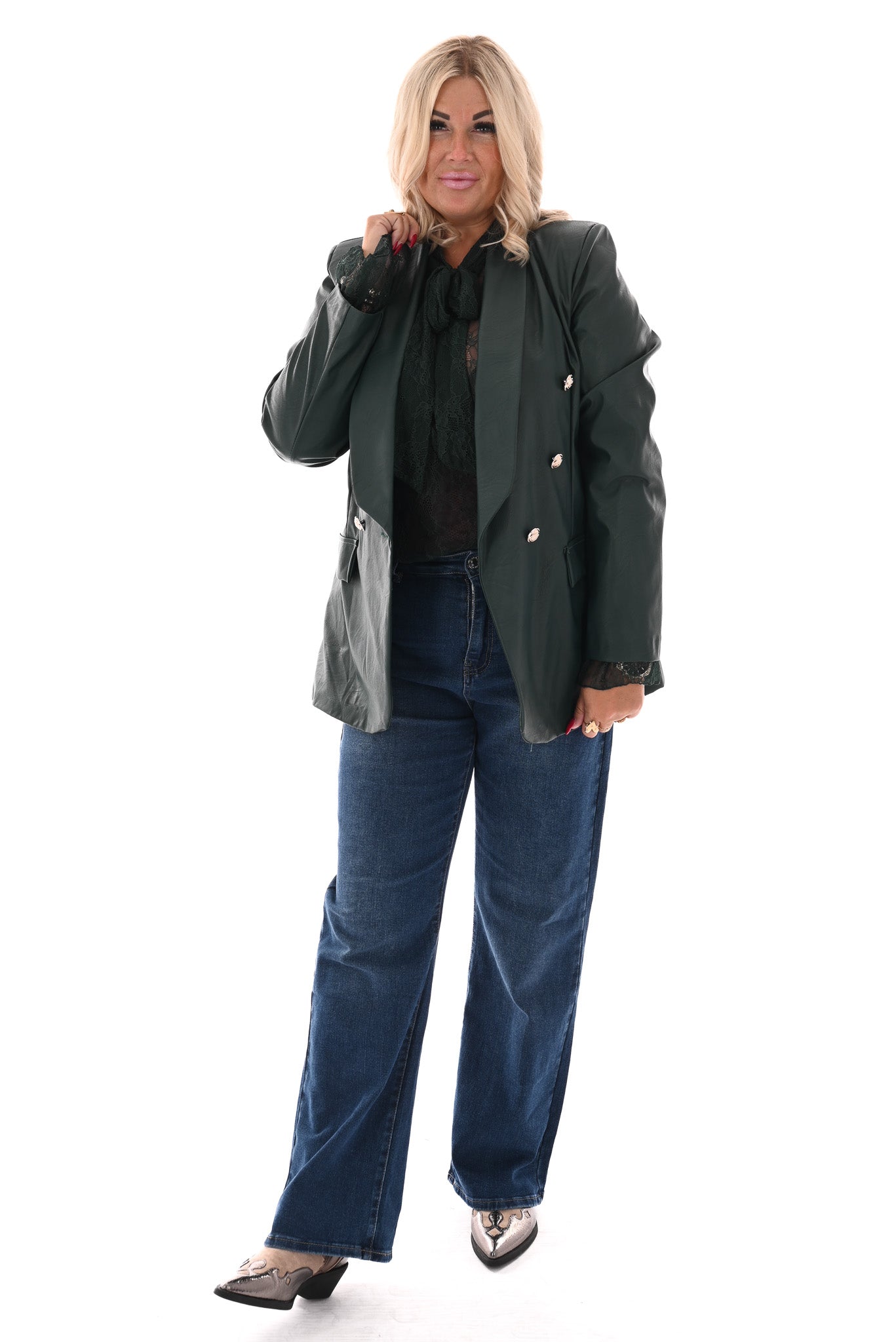 Leatherlook blazer met knopen flessengroen