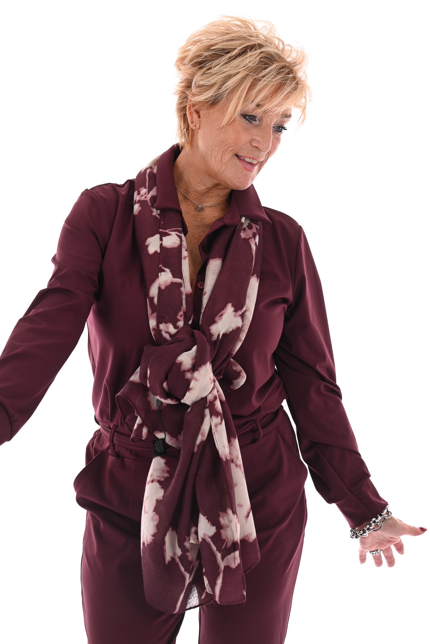 Travel jumpsuit met ceintuur aubergine