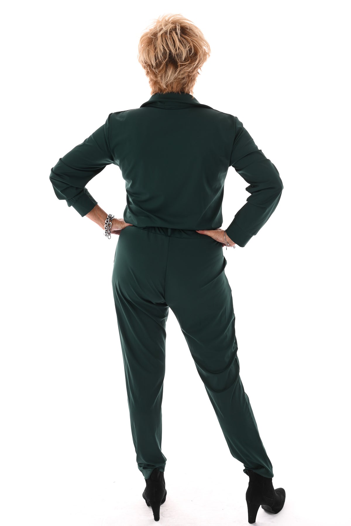 Travel jumpsuit met ceintuur flessengroen