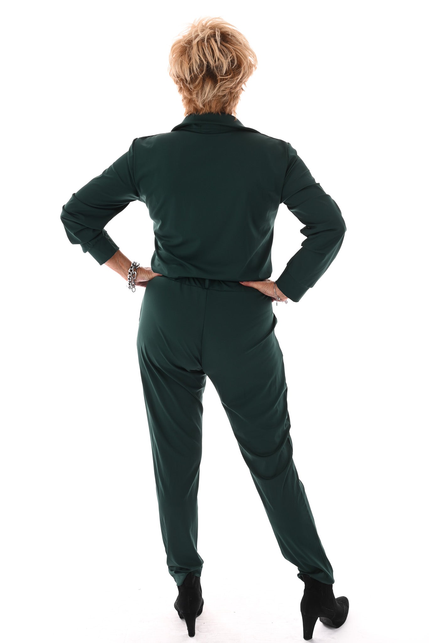 Travel jumpsuit met ceintuur flessengroen