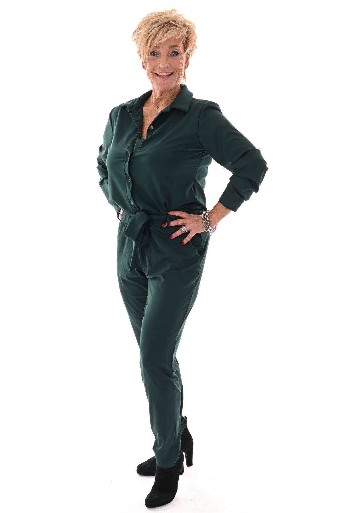 Travel jumpsuit met ceintuur flessengroen