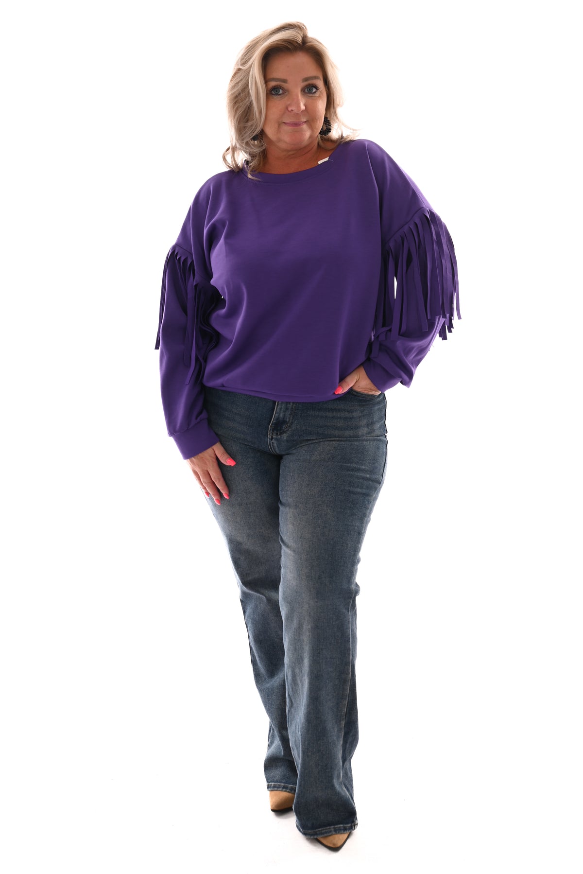 Sweater met franjes aan de mouwen paars