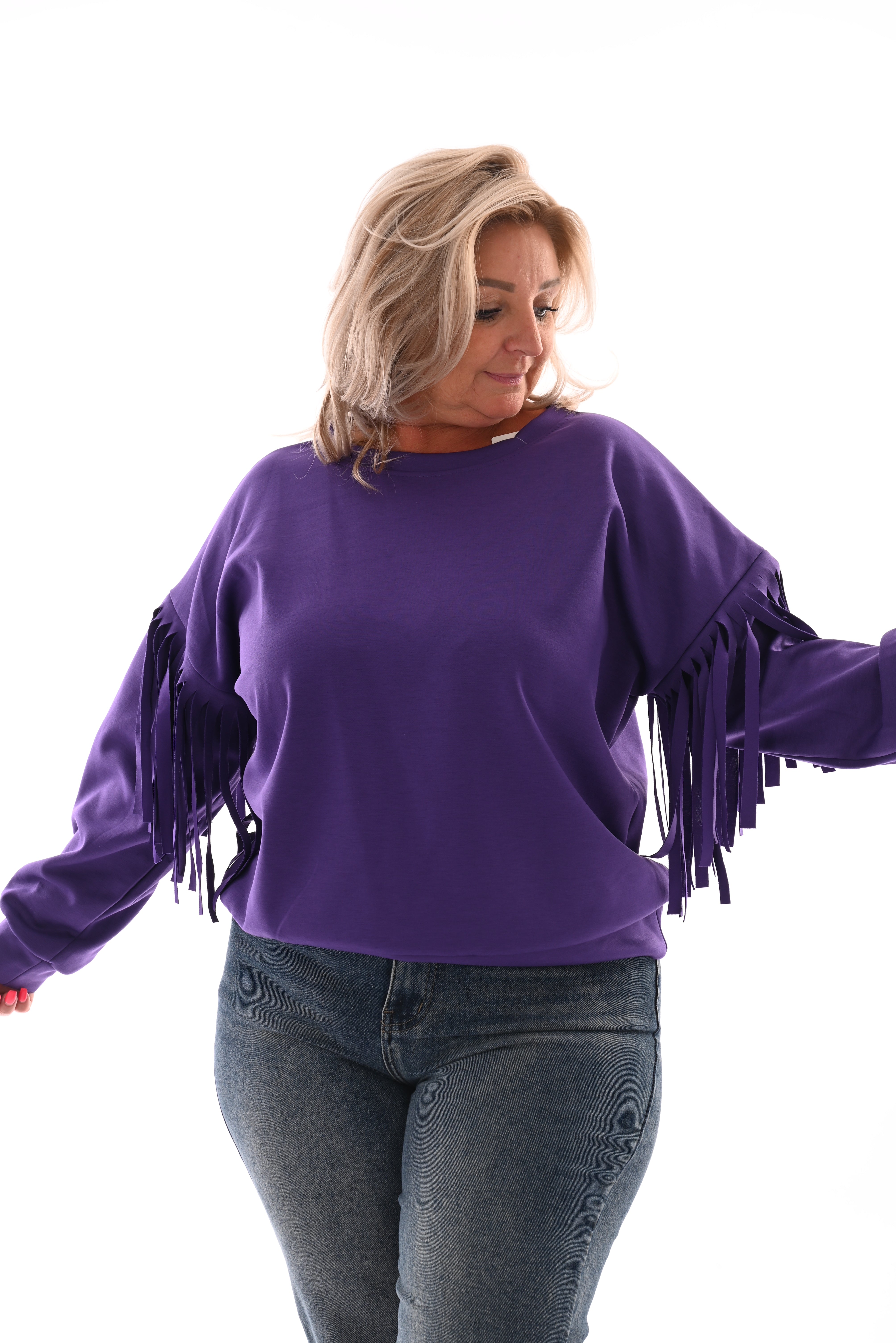 Sweater met franjes aan de mouwen paars