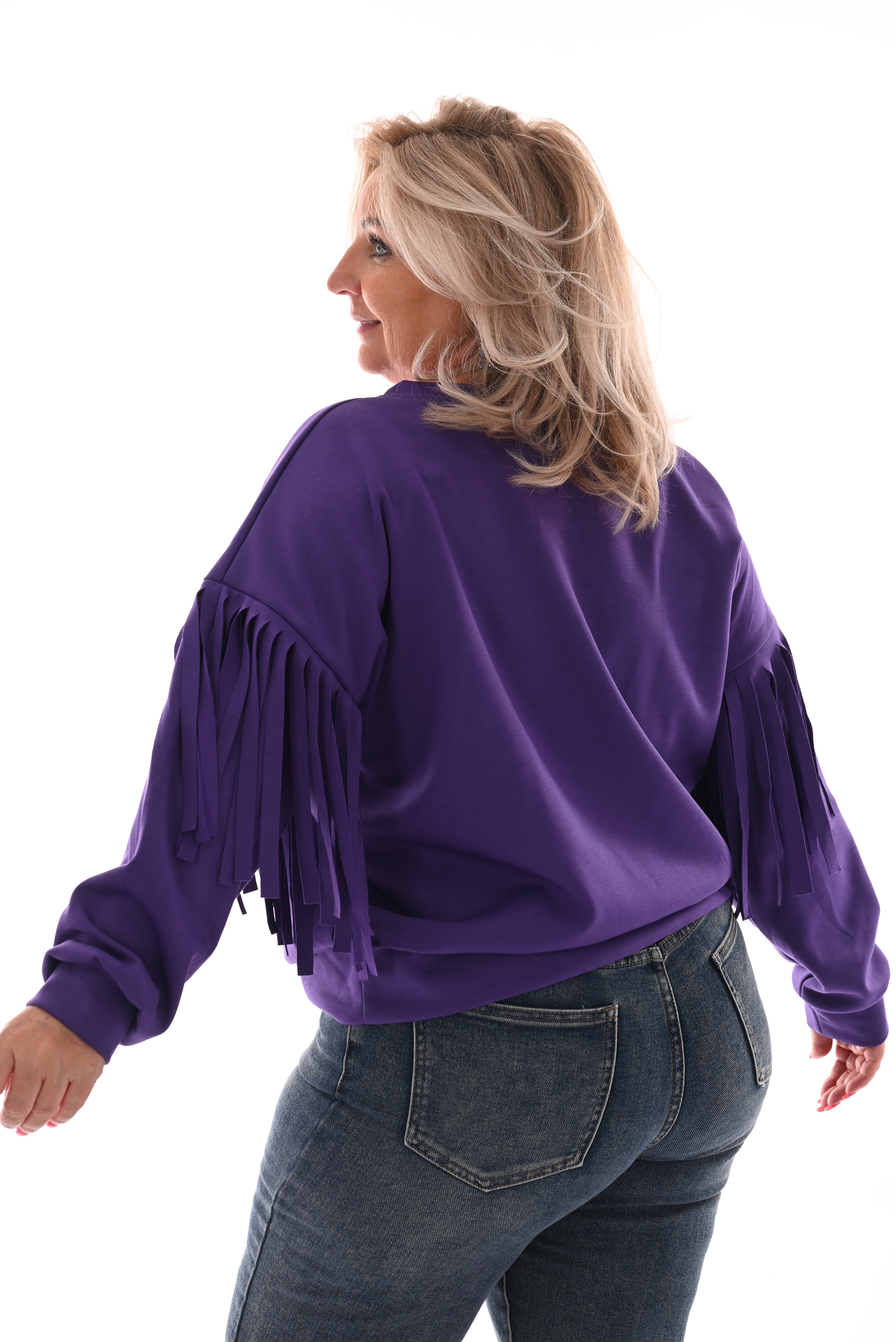 Sweater met franjes aan de mouwen paars