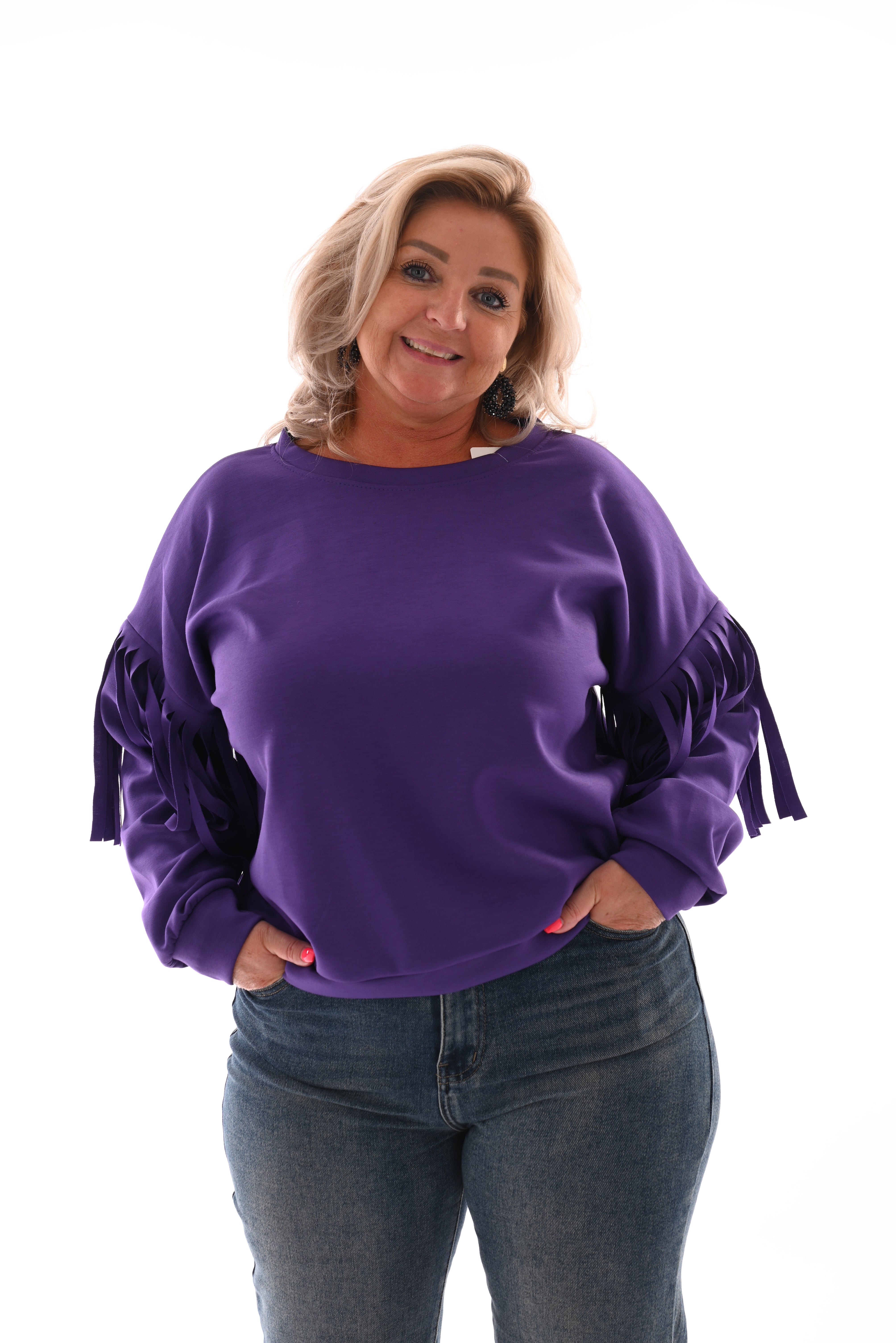 Sweater met franjes aan de mouwen paars