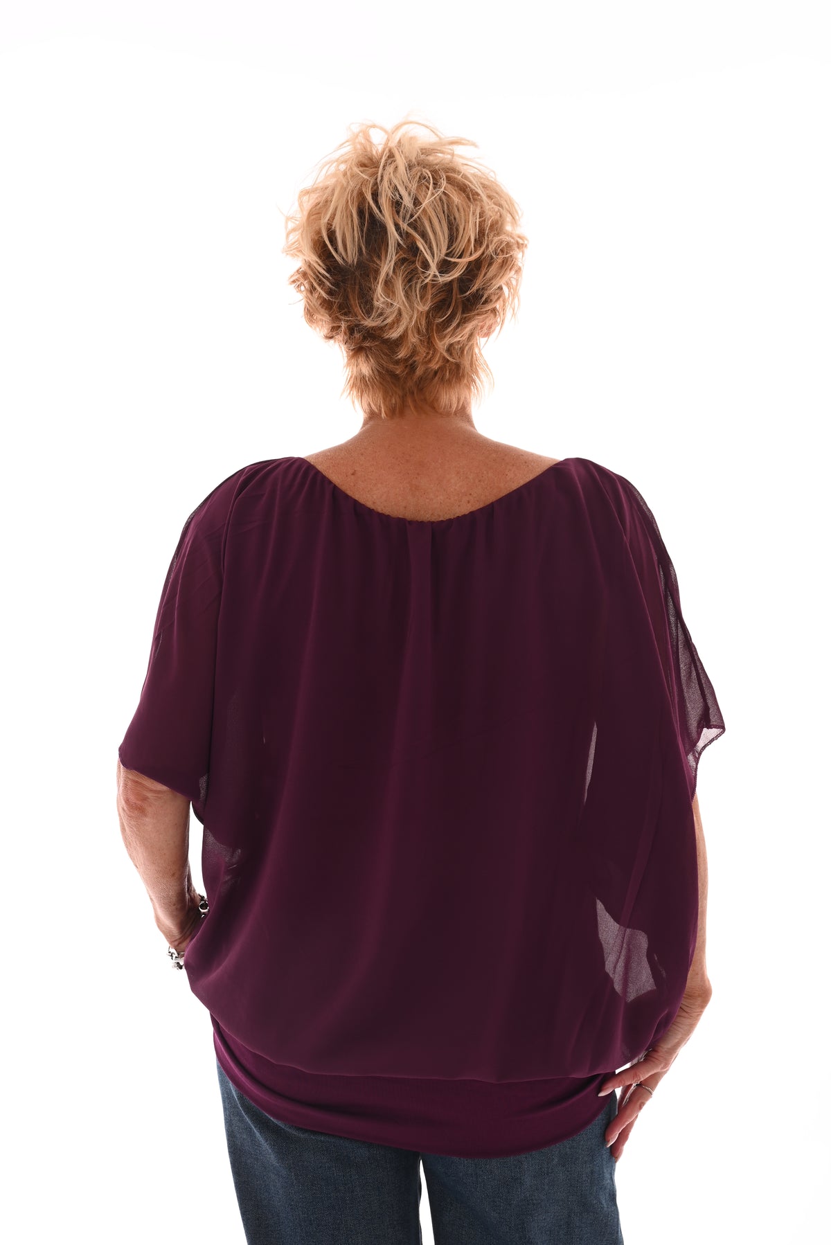 Ballon top korte mouwen uni aubergine