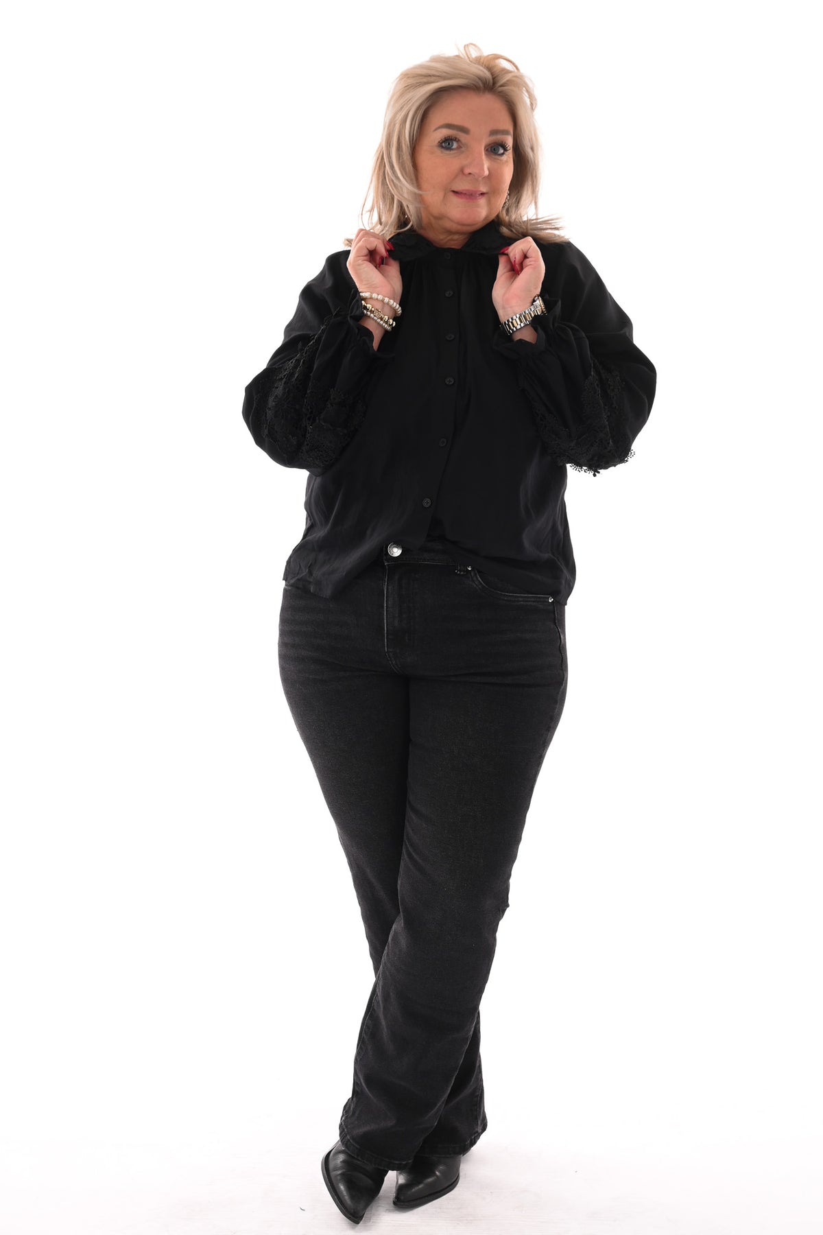 Blouse kanten kraag zwart