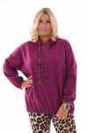 Sweater met capuchon panterprint randje magenta
