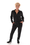 Travel jumpsuit met ceintuur zwart