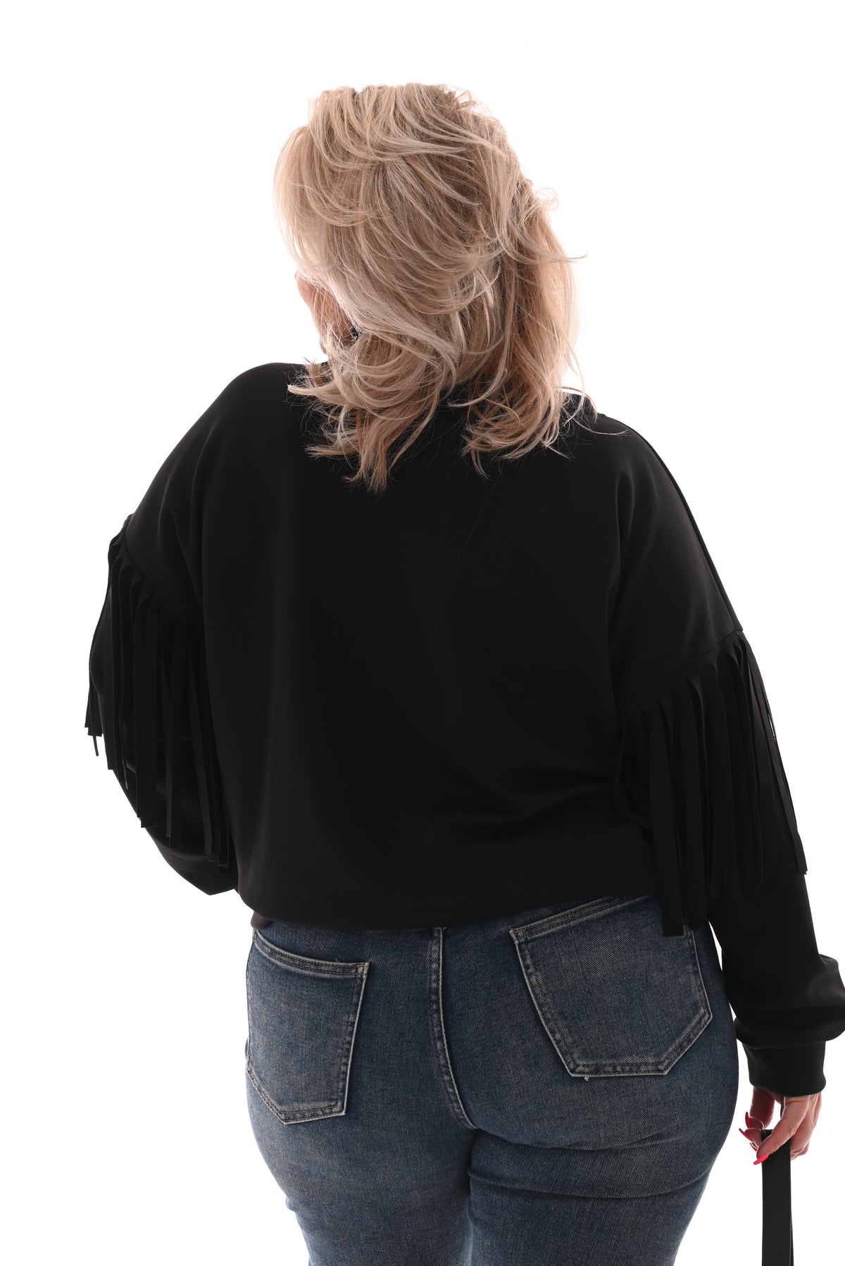Sweater met franjes aan de mouwen zwart