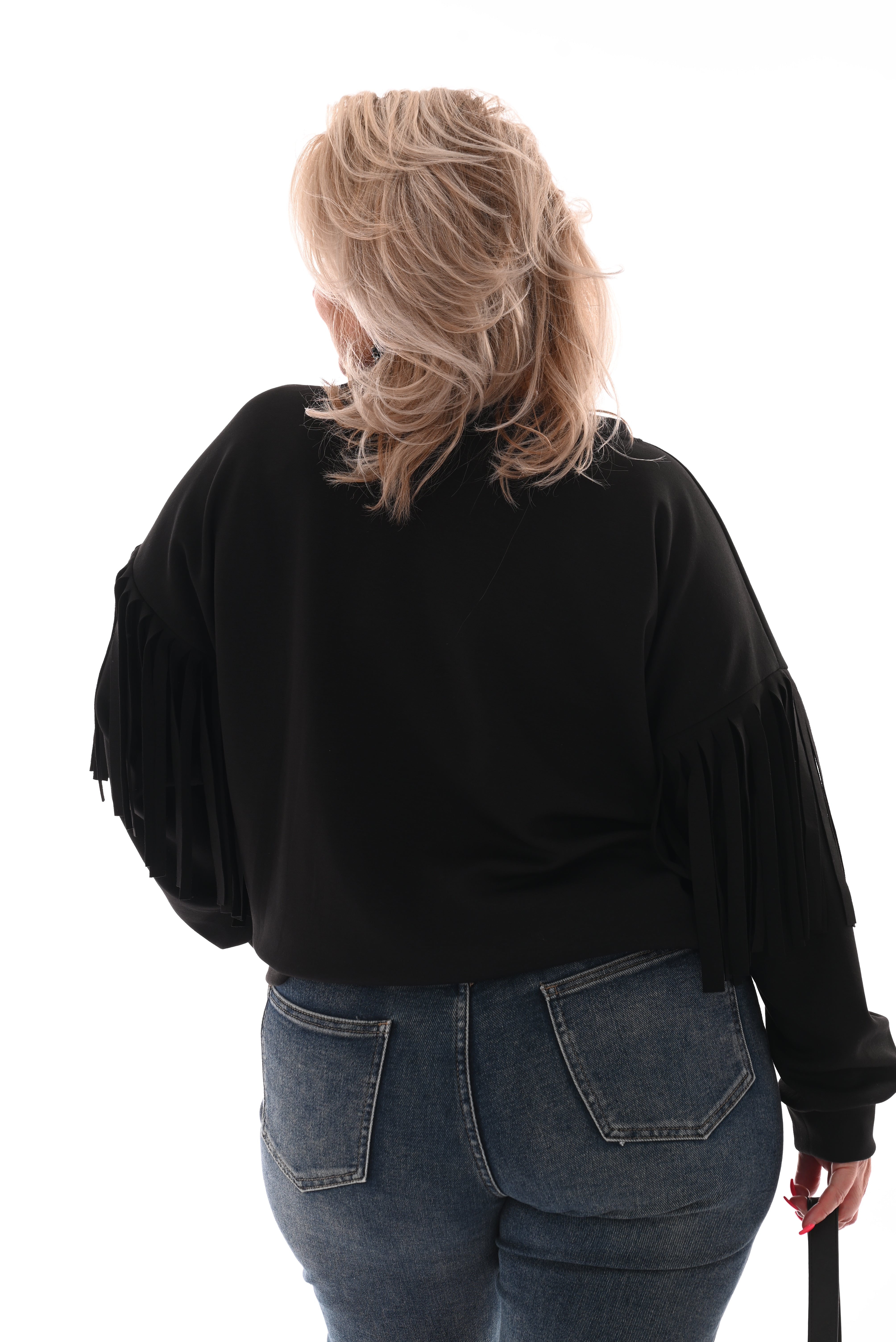 Sweater met franjes aan de mouwen zwart