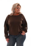 Sweater met franjes aan de mouwen donkerbruin