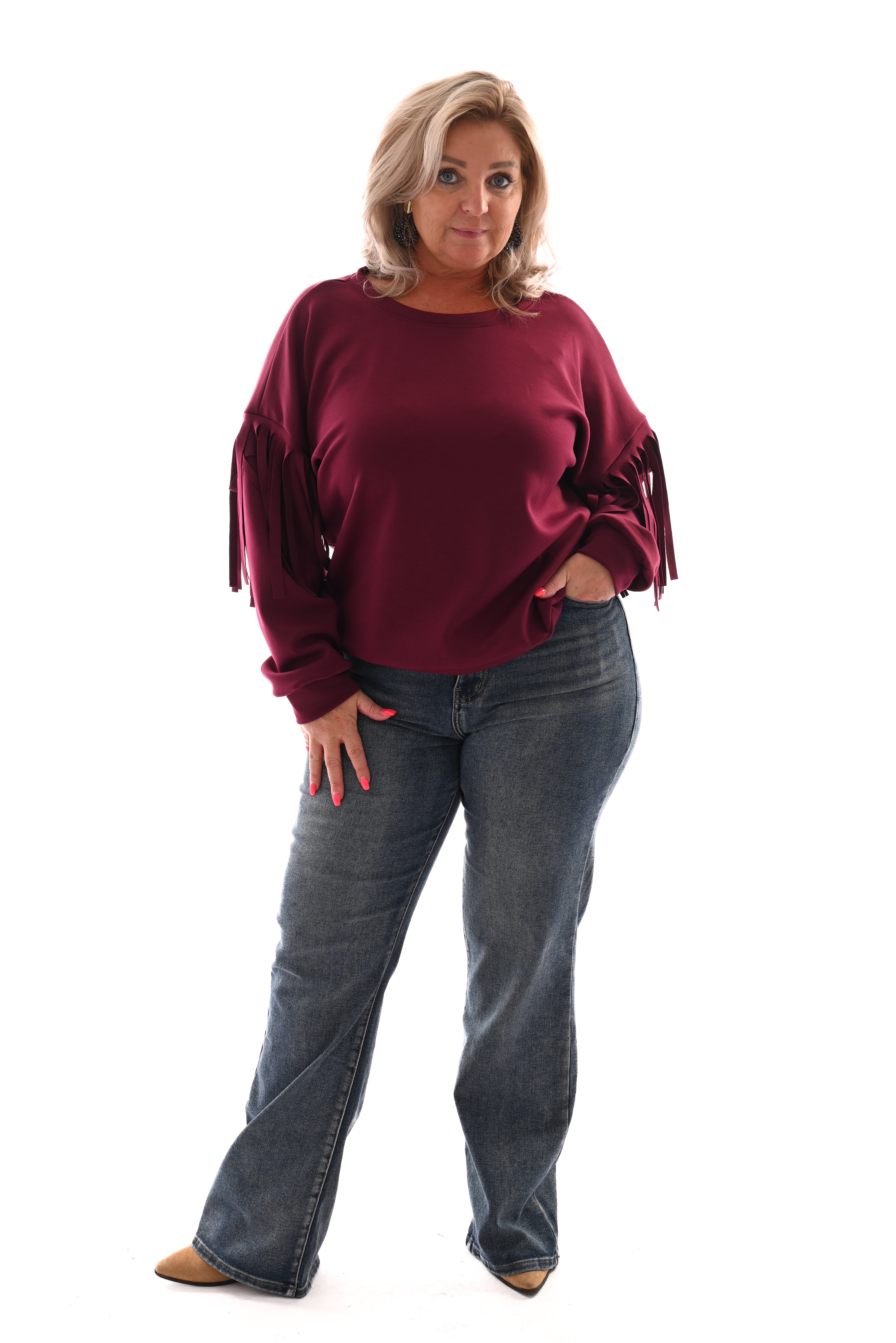 Sweater met franjes aan de mouwen bordeaux