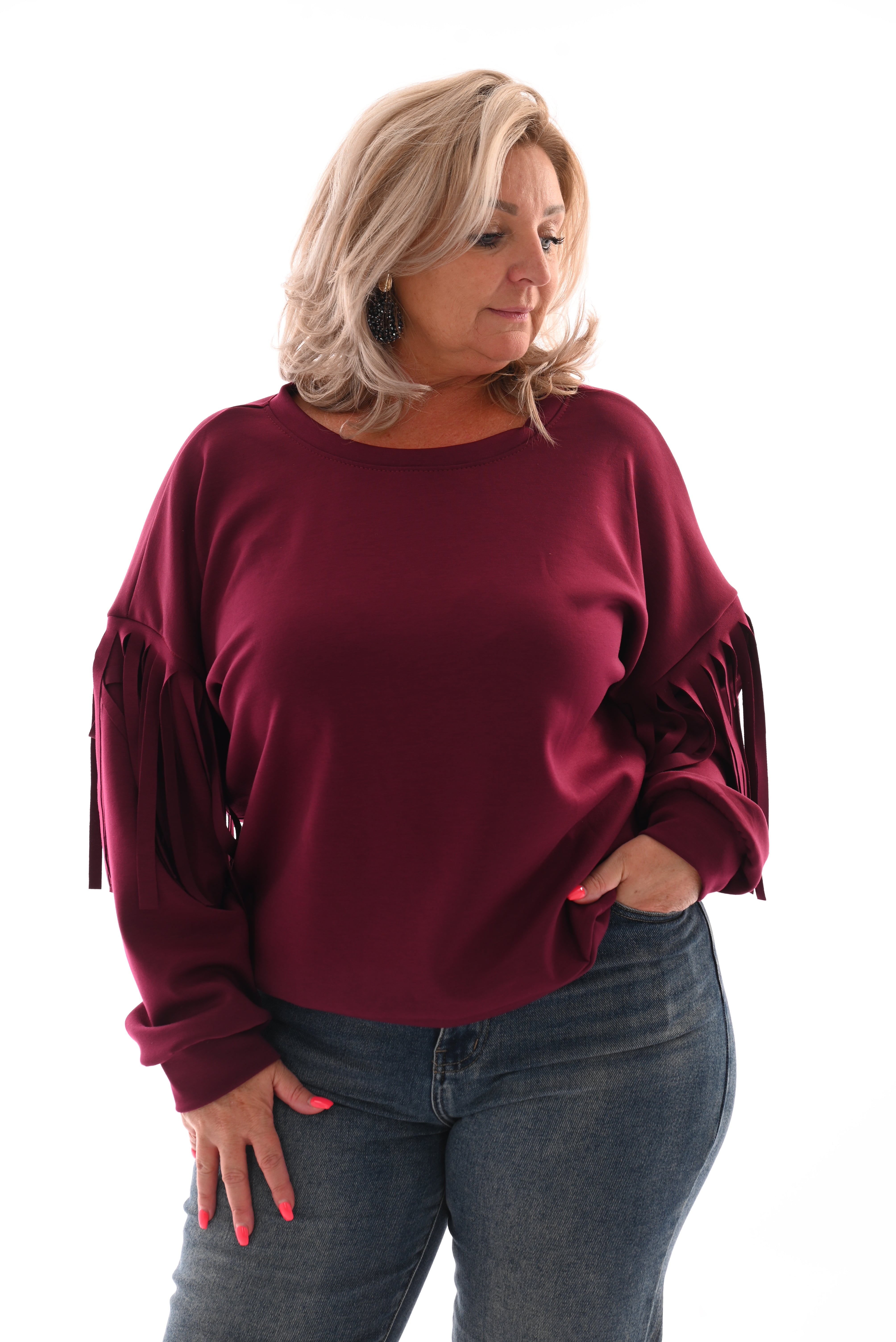 Sweater met franjes aan de mouwen bordeaux