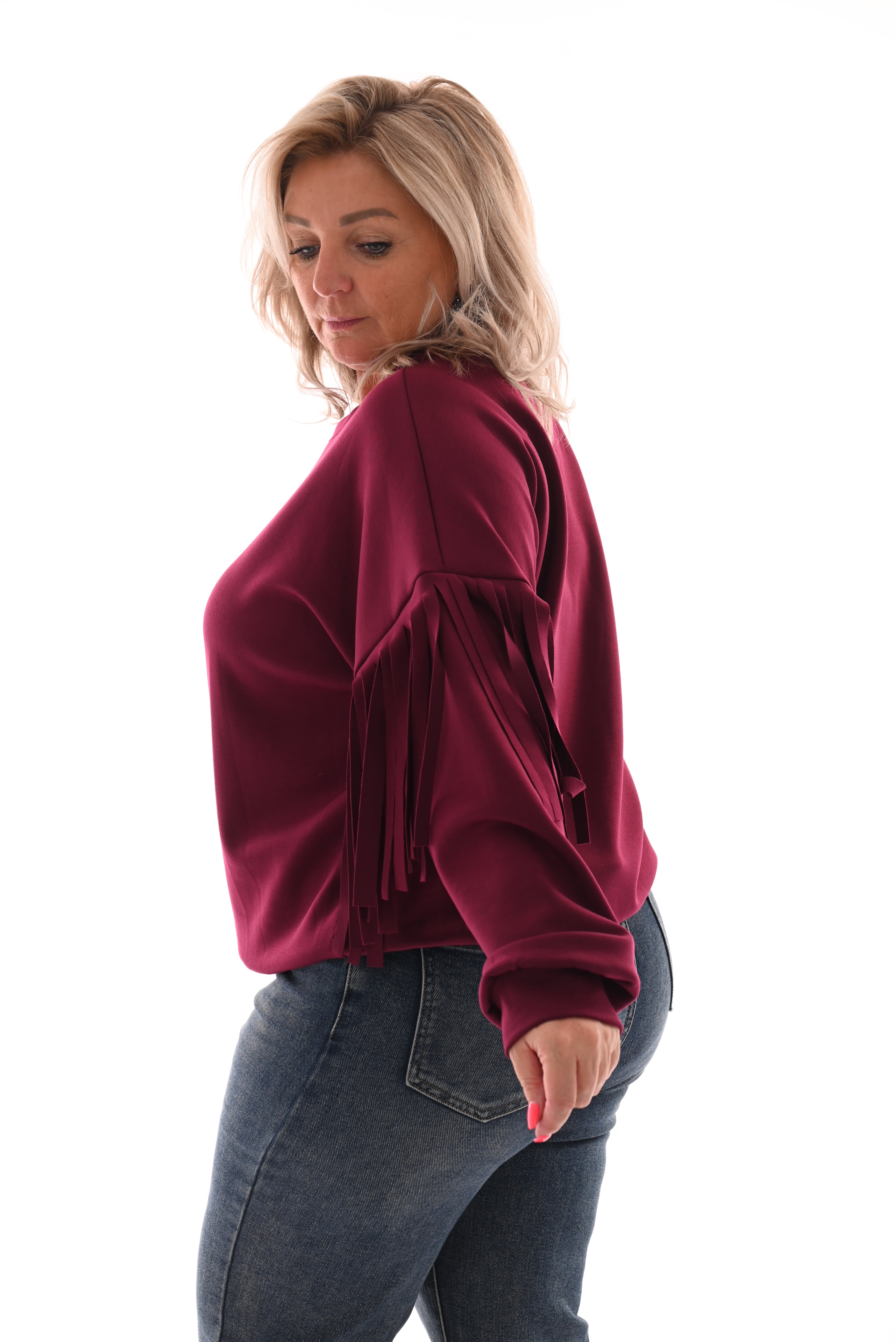 Sweater met franjes aan de mouwen bordeaux