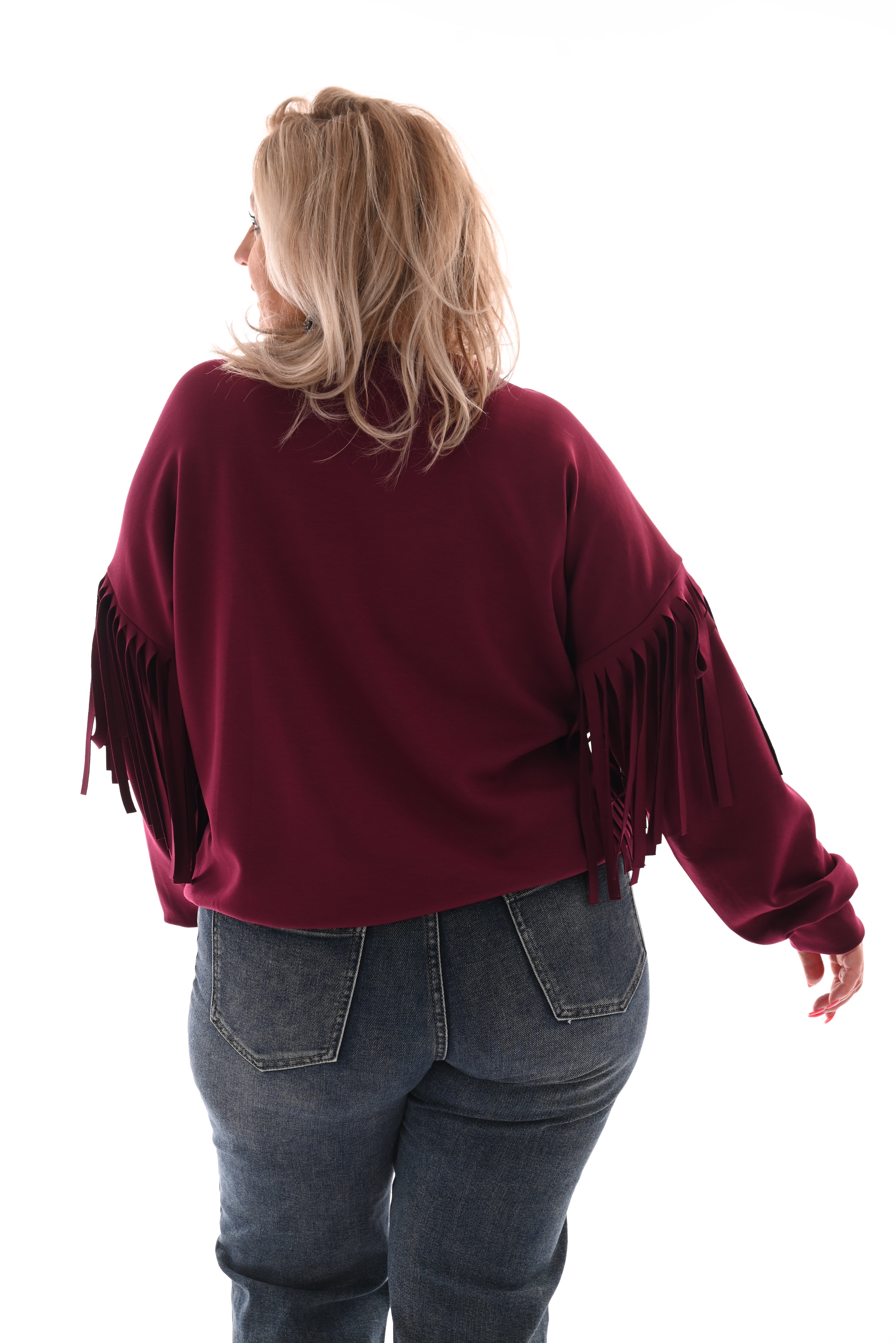 Sweater met franjes aan de mouwen bordeaux