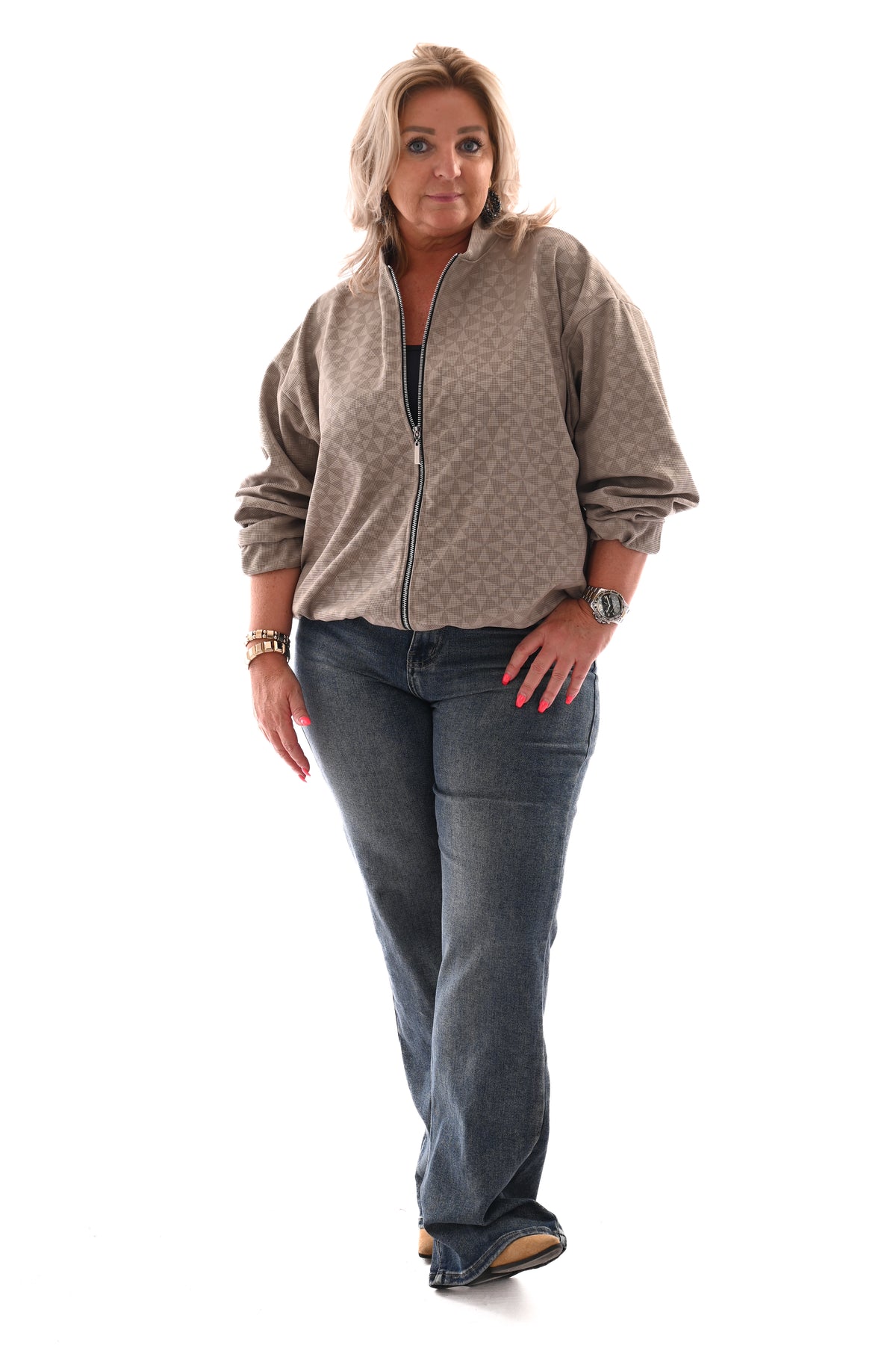 Bomber cirkels met rits taupe