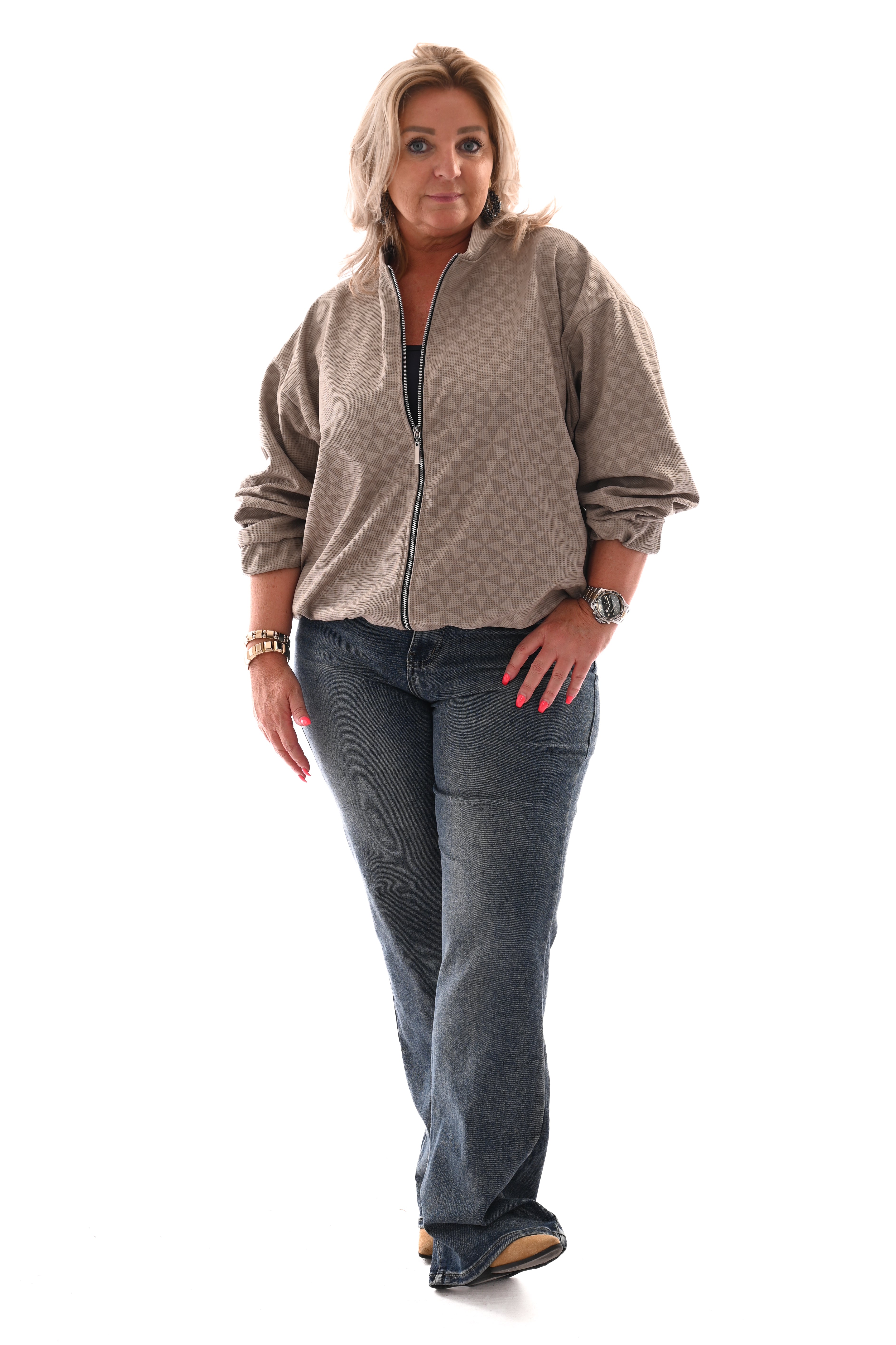 Bomber cirkels met rits taupe