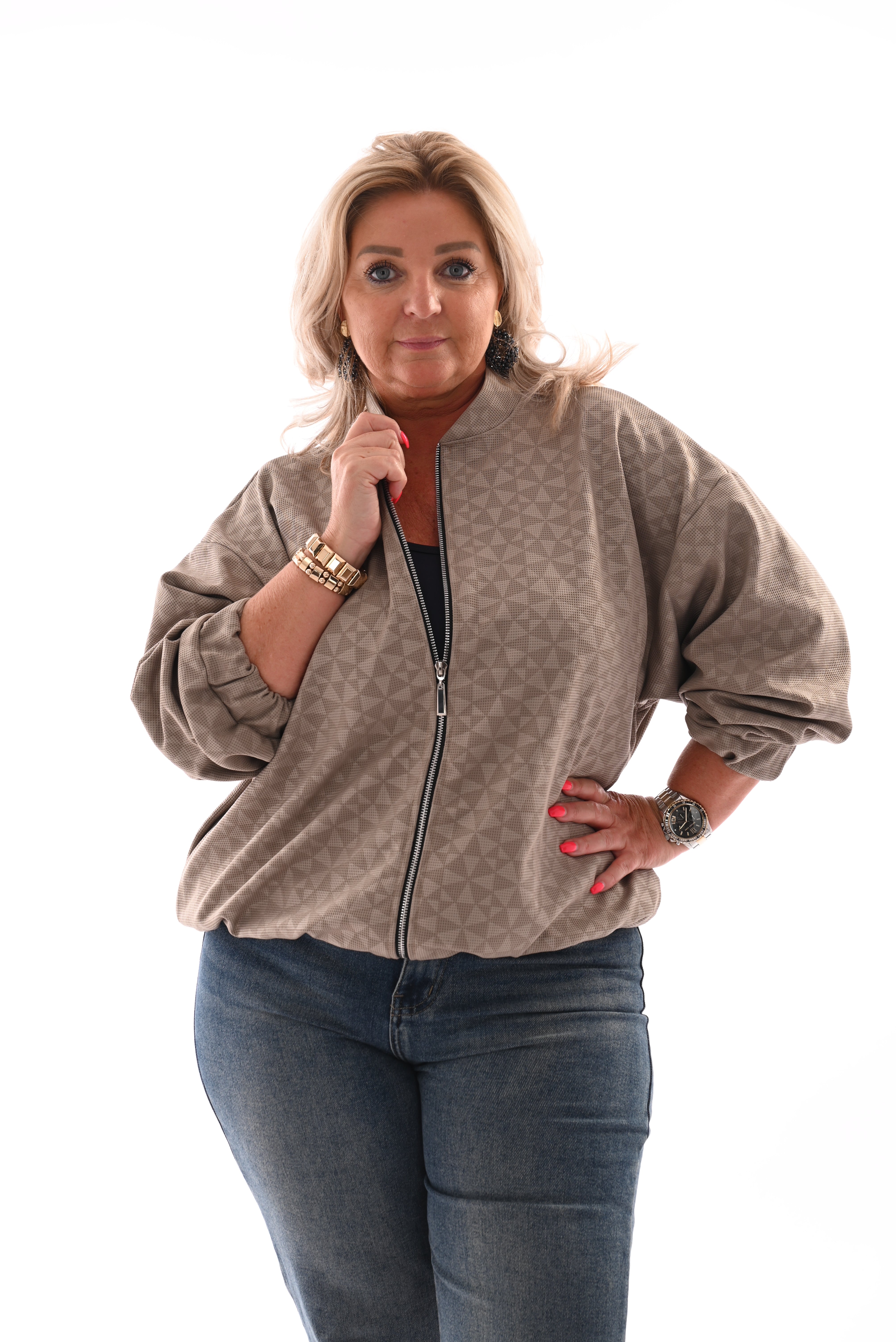 Bomber cirkels met rits taupe