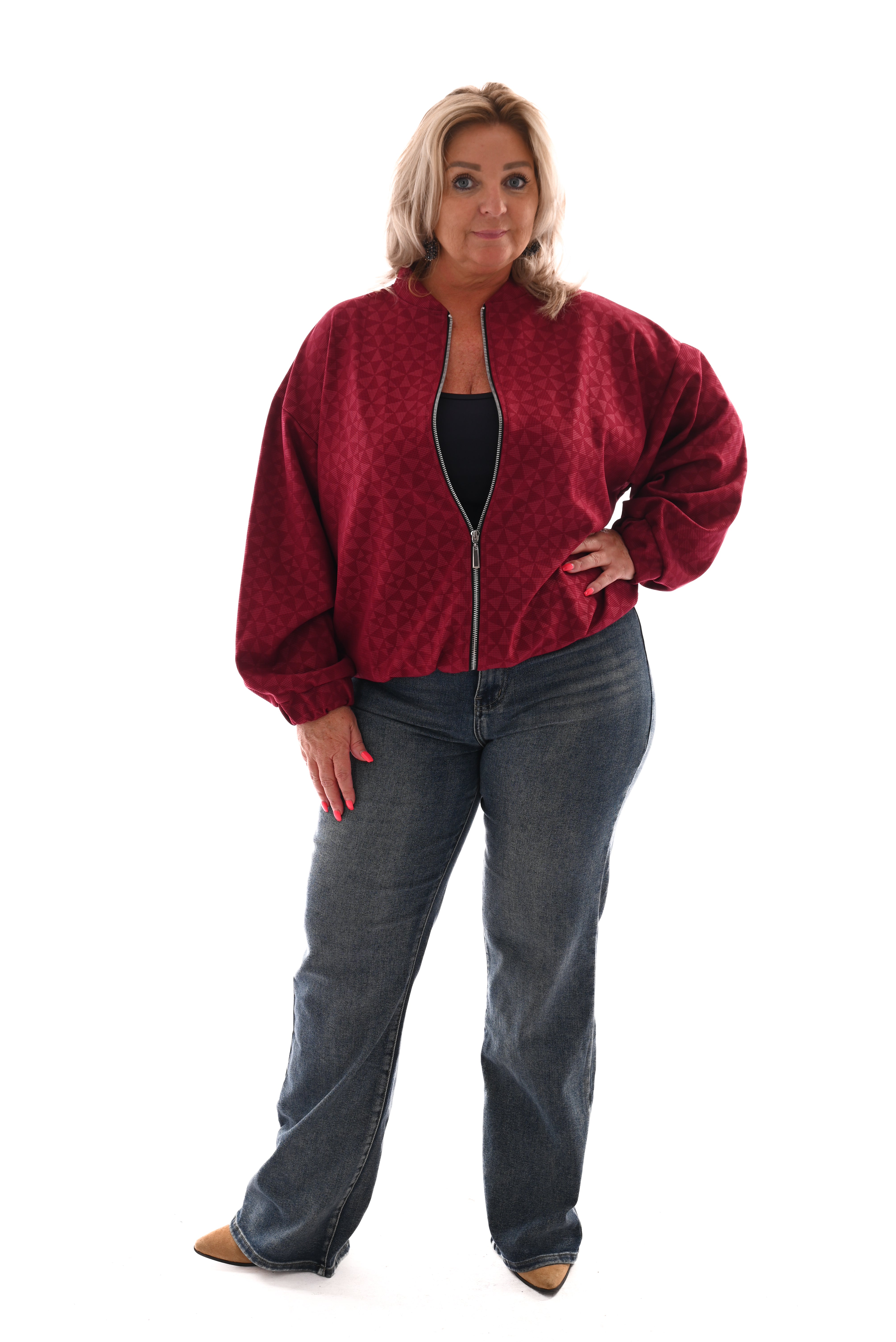 Bomber cirkels met rits bordeaux