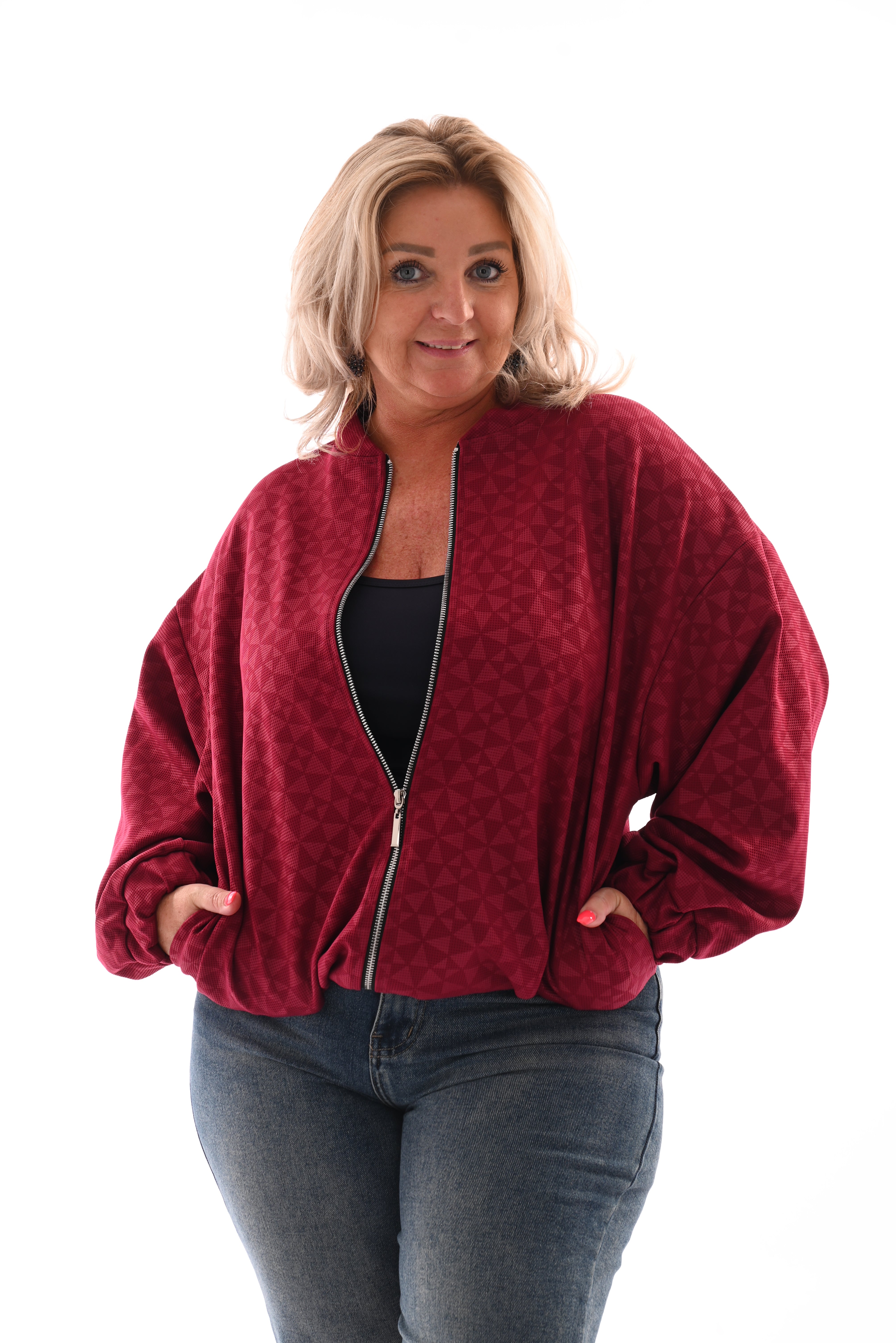 Bomber cirkels met rits bordeaux
