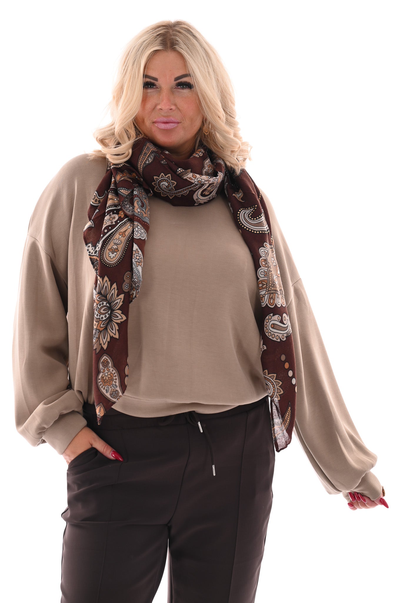 Sjaal paisley print donkerbruin