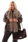 Omslagdoek panterprint met faux fur beige