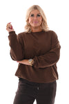 Oversized sweater ronde hals uni bruin
