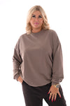 Oversized sweater ronde hals uni taupe