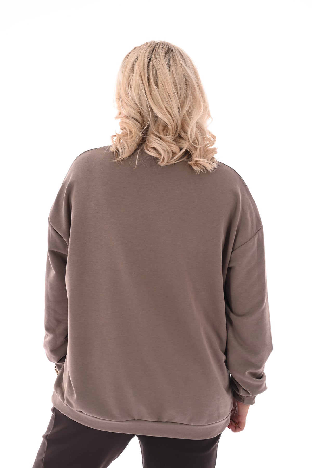 Oversized sweater ronde hals uni taupe