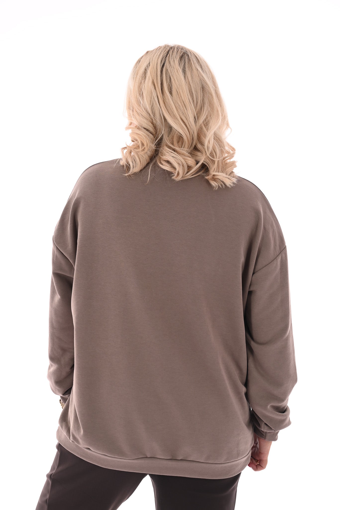 Oversized sweater ronde hals uni taupe