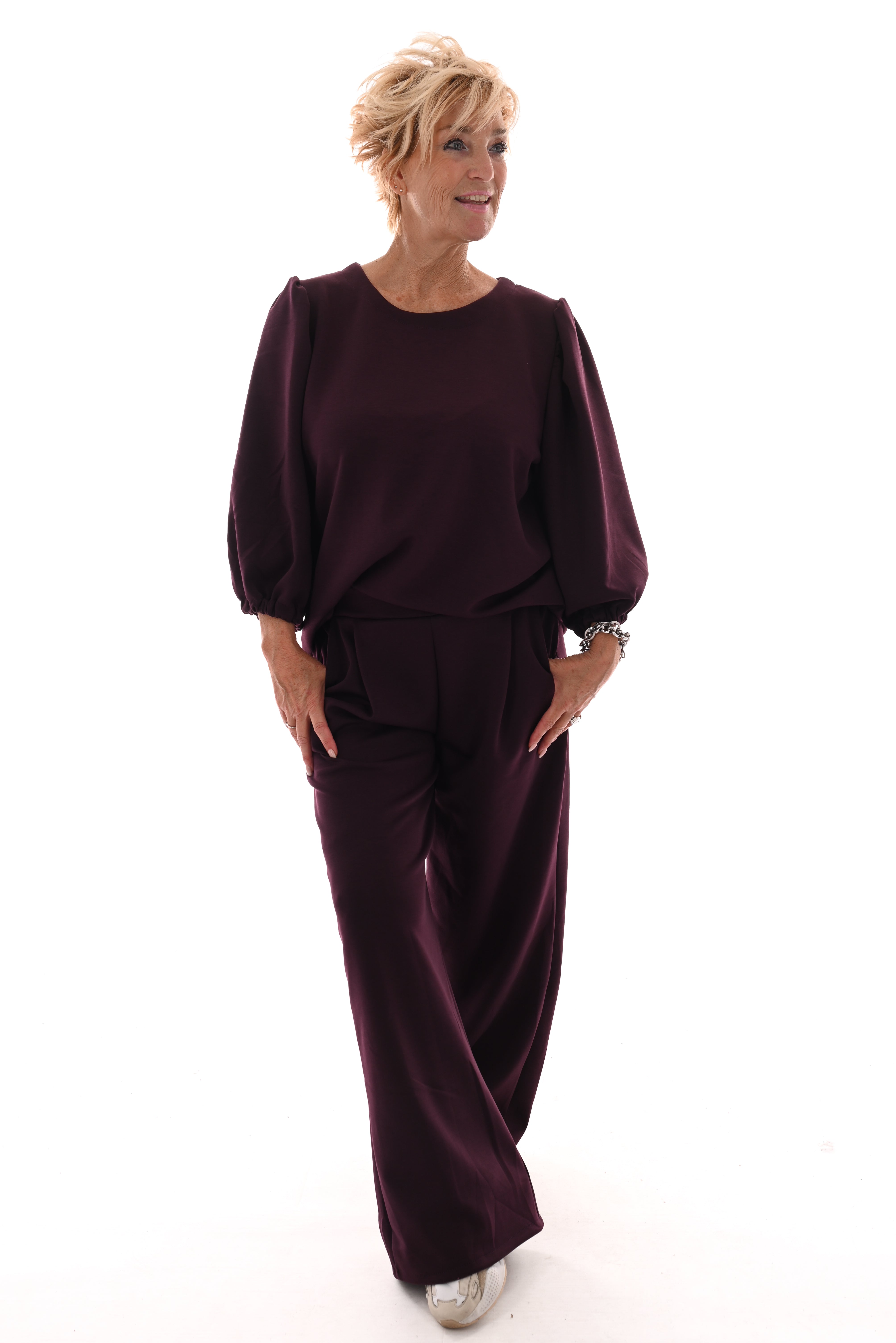 Tweedelig pak 3/4e mouwen deluxe aubergine