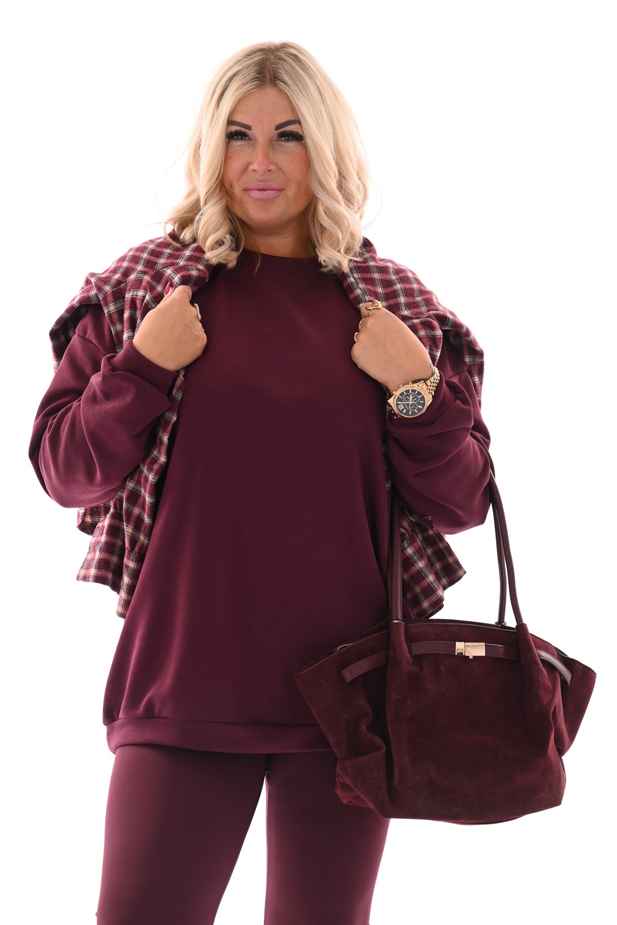 Oversized sweater ronde hals uni aubergine