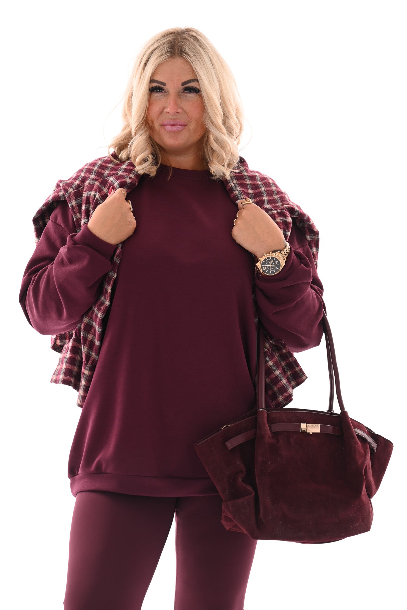 Oversized sweater ronde hals uni aubergine
