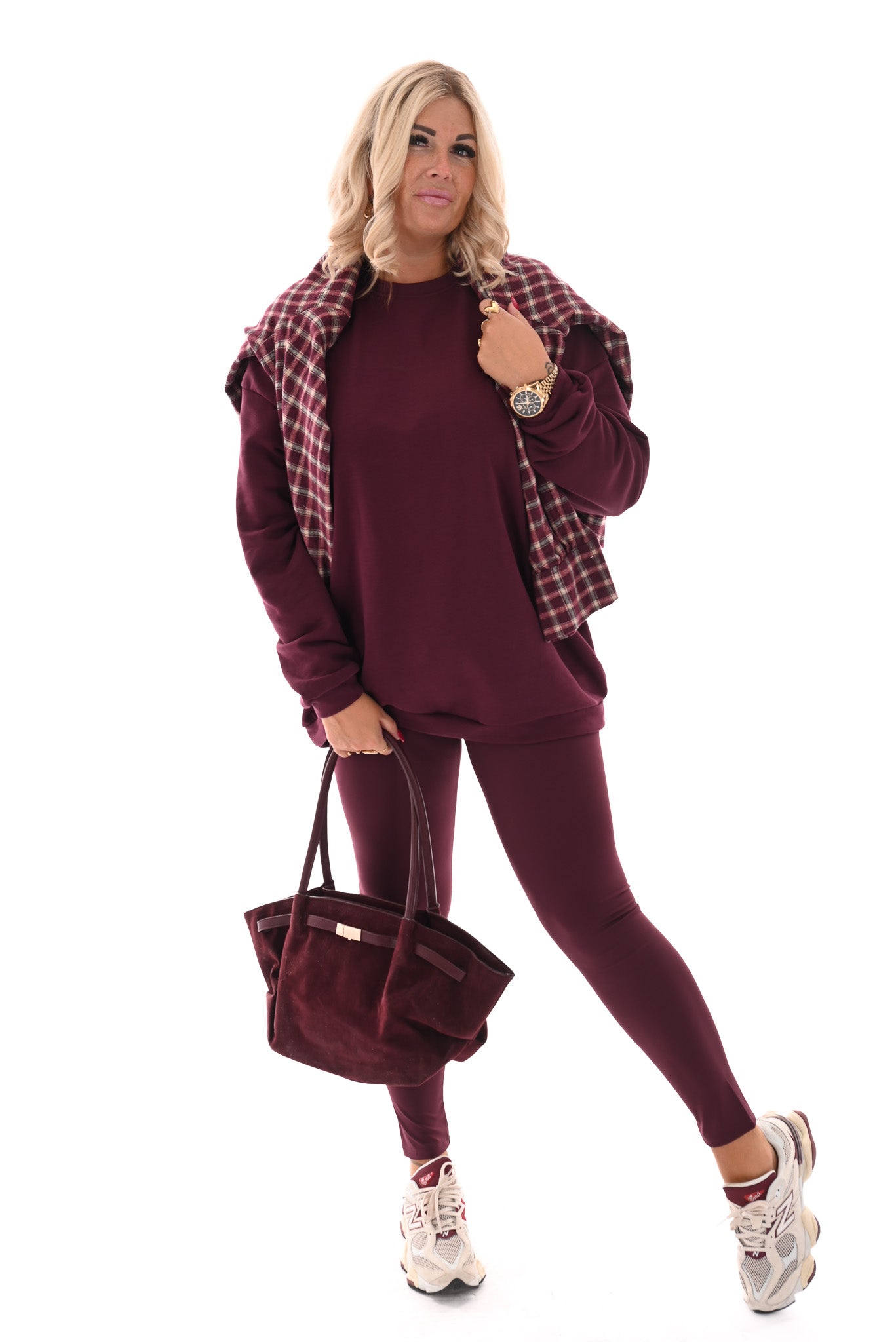 Oversized sweater ronde hals uni aubergine