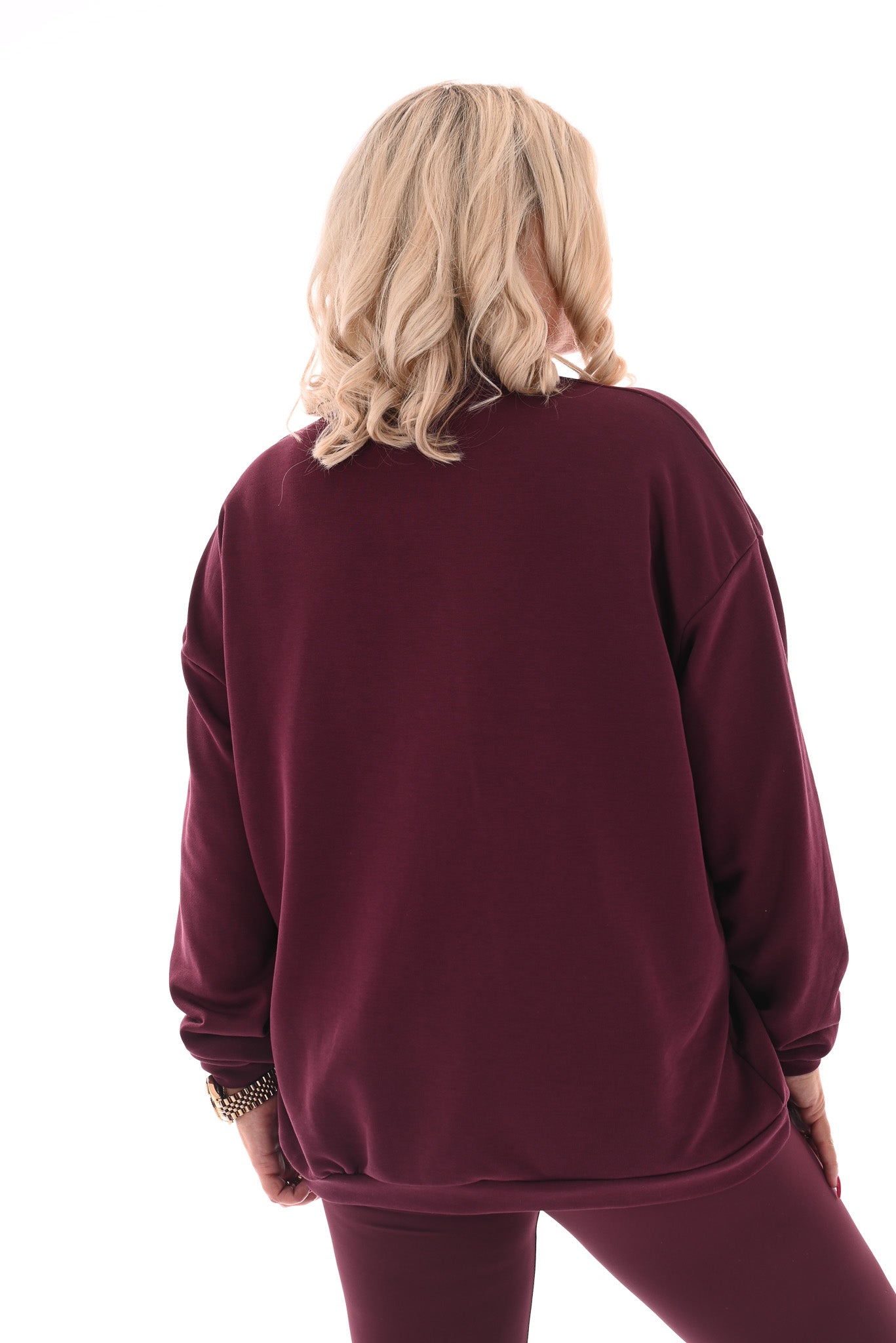 Oversized sweater ronde hals uni aubergine
