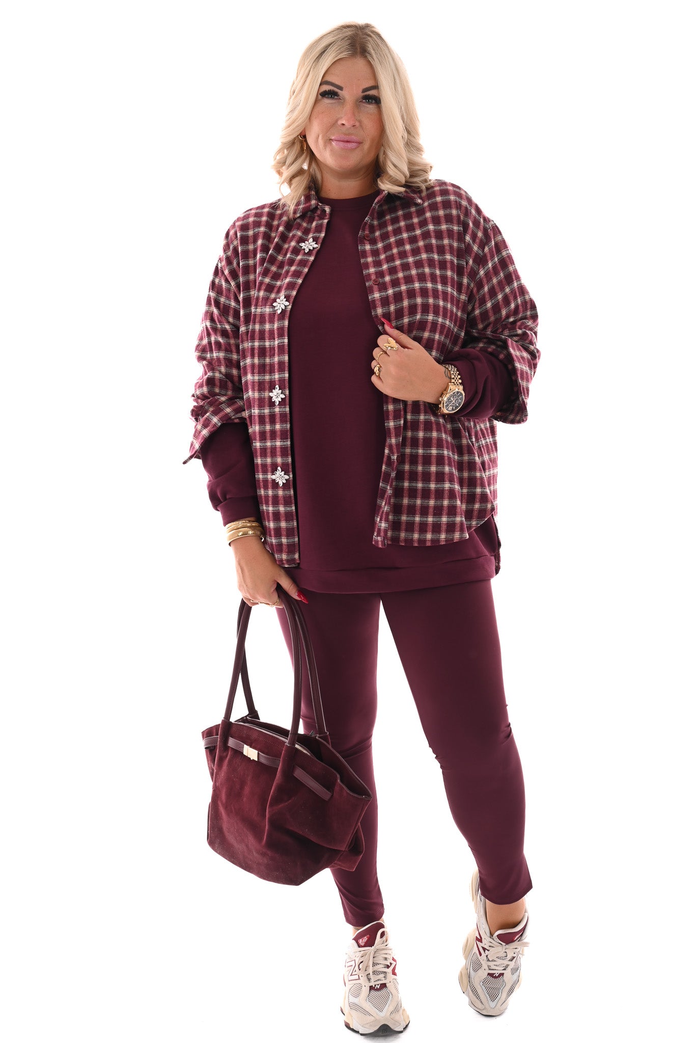 Suedinelook schoudertas met gesp bordeaux