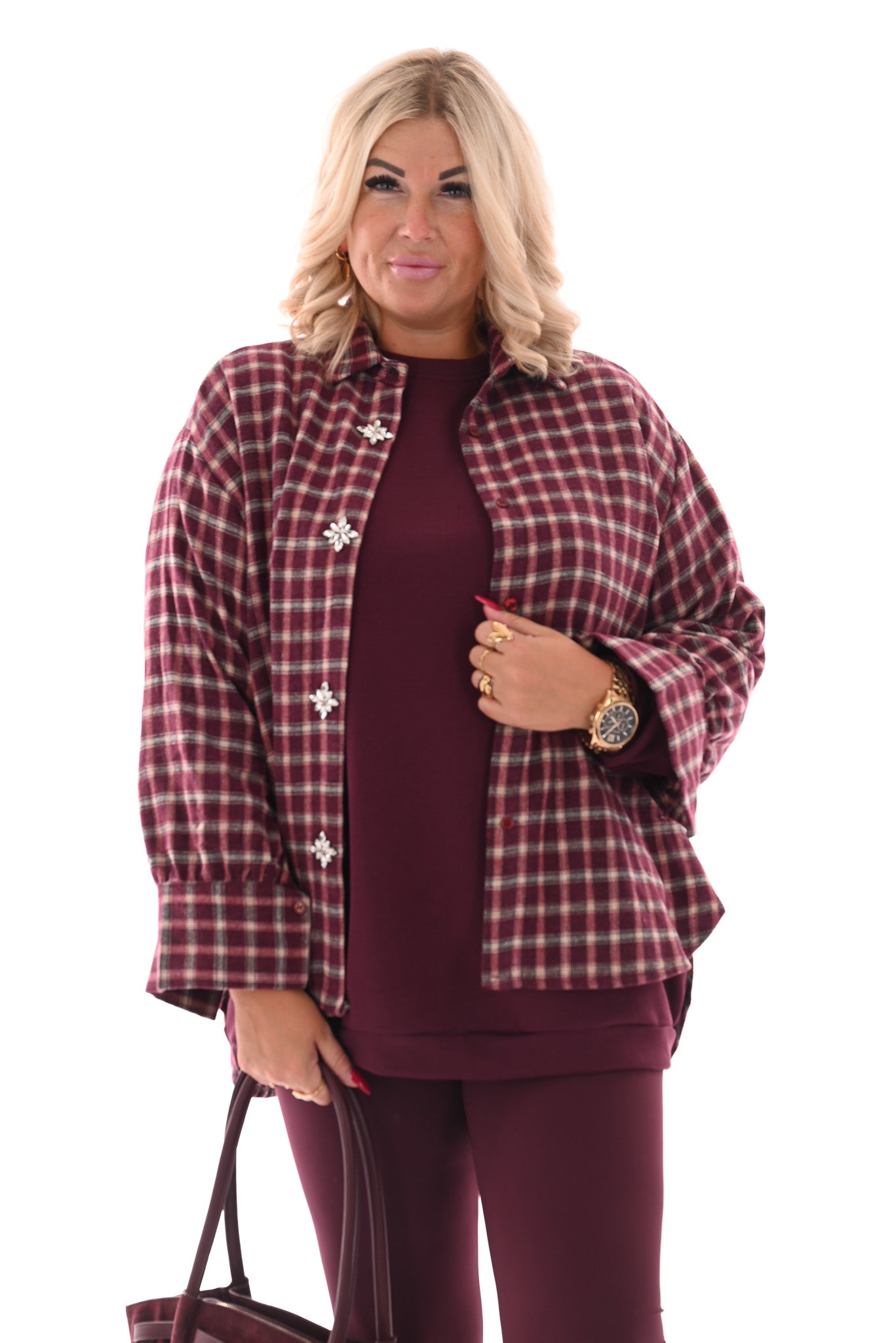 Blouse met ruit aubergine
