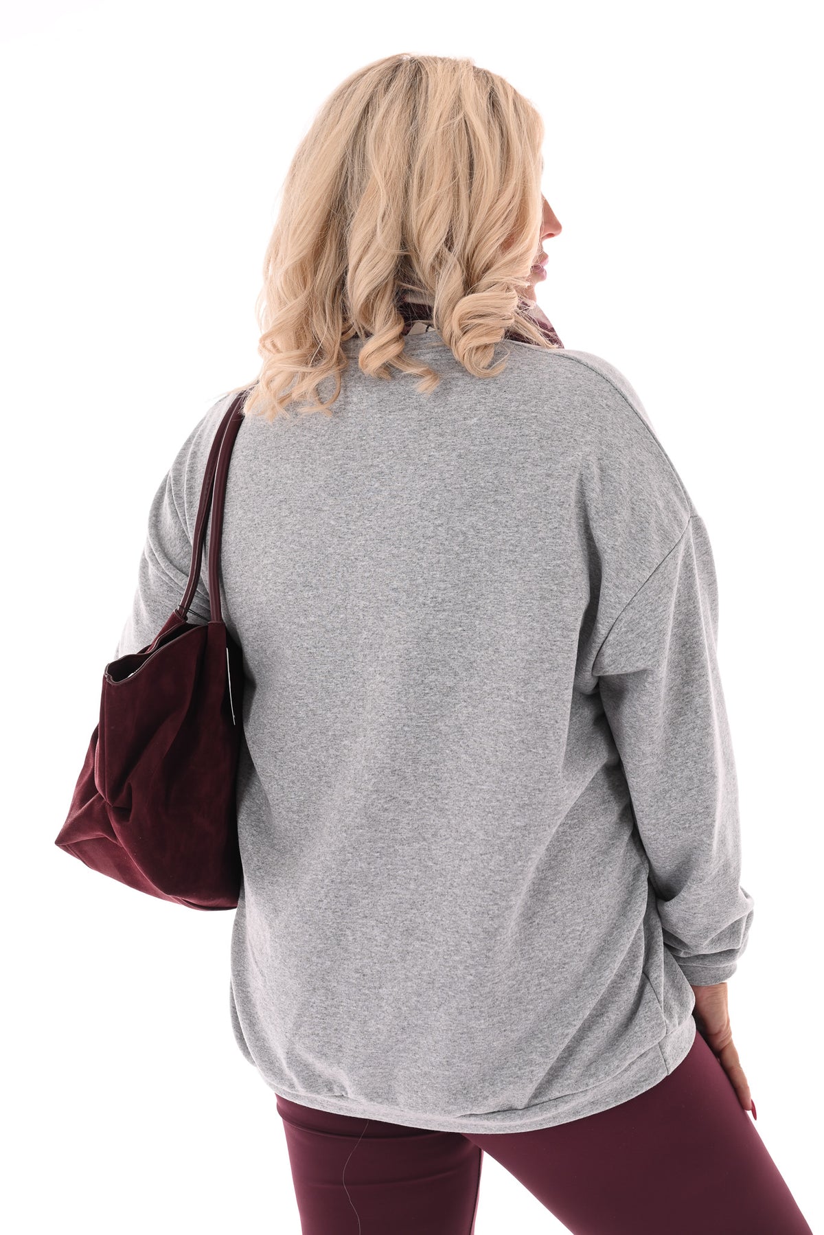 Oversized sweater ronde hals uni lichtgrijs
