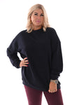 Oversized sweater ronde hals uni marineblauw