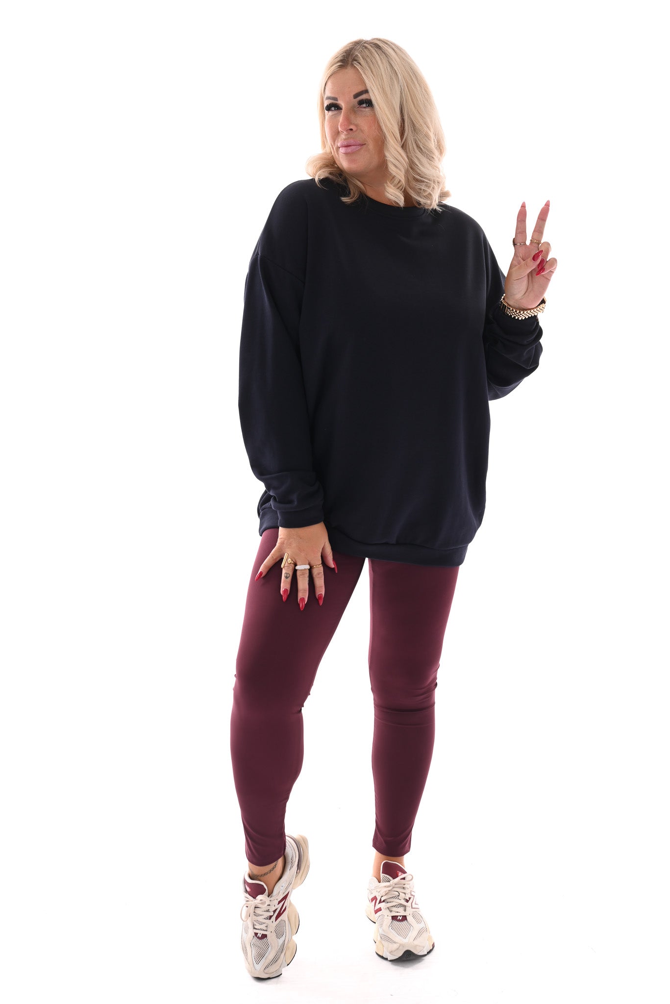 Oversized sweater ronde hals uni marineblauw