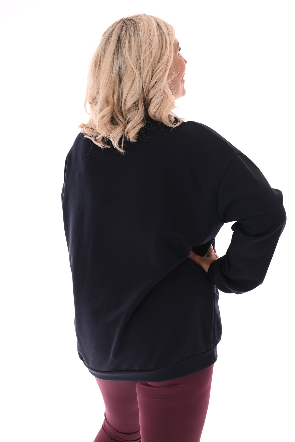 Oversized sweater ronde hals uni marineblauw