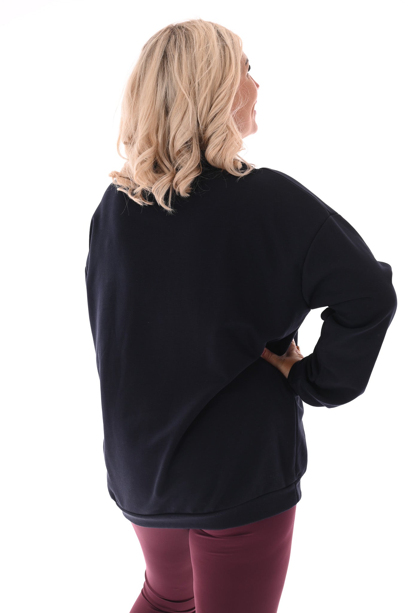 Oversized sweater ronde hals uni marineblauw