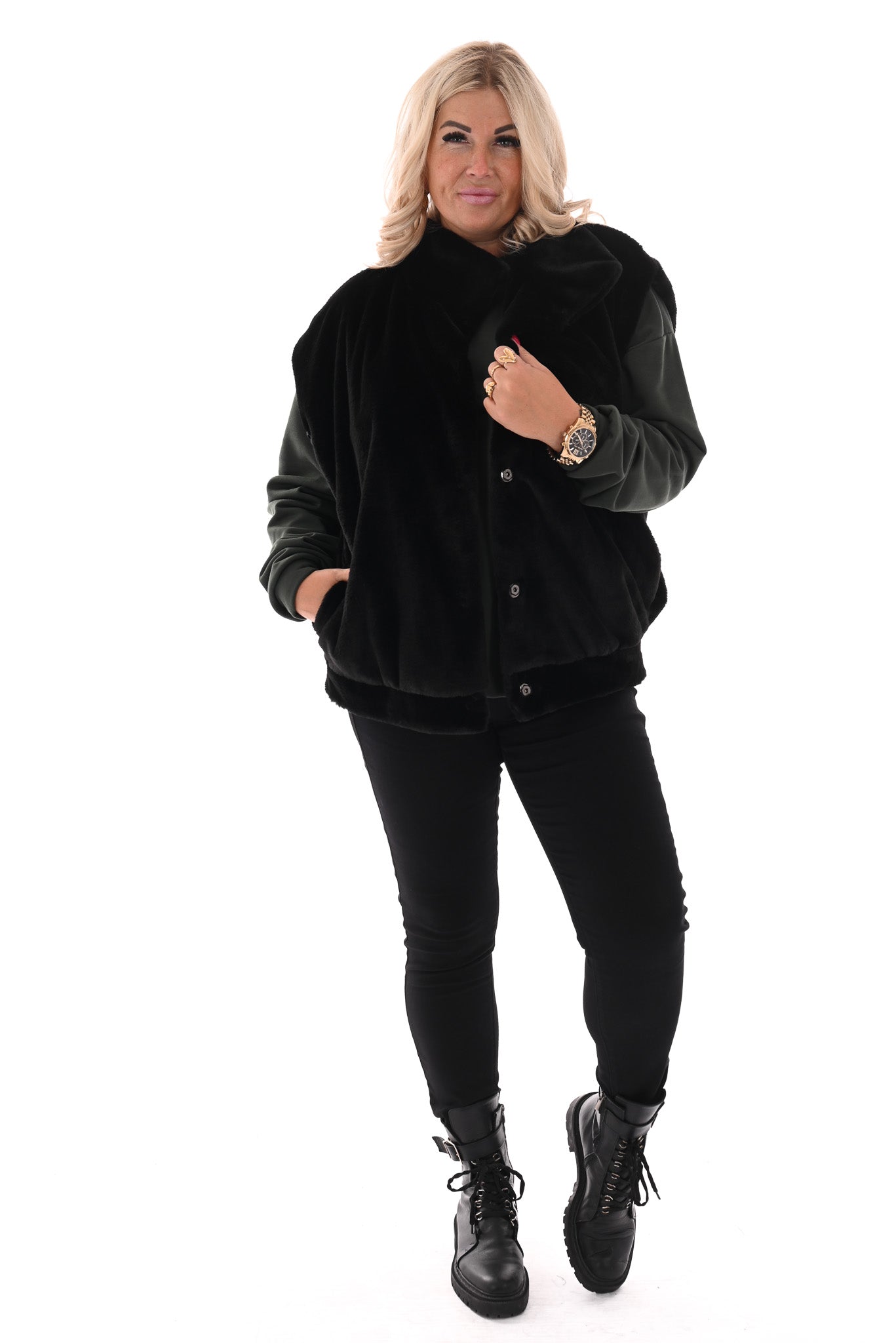 Gilet faux fur met zakken zwart