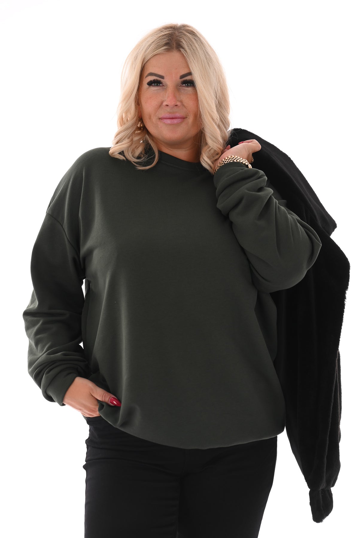 Oversized sweater ronde hals uni legergroen